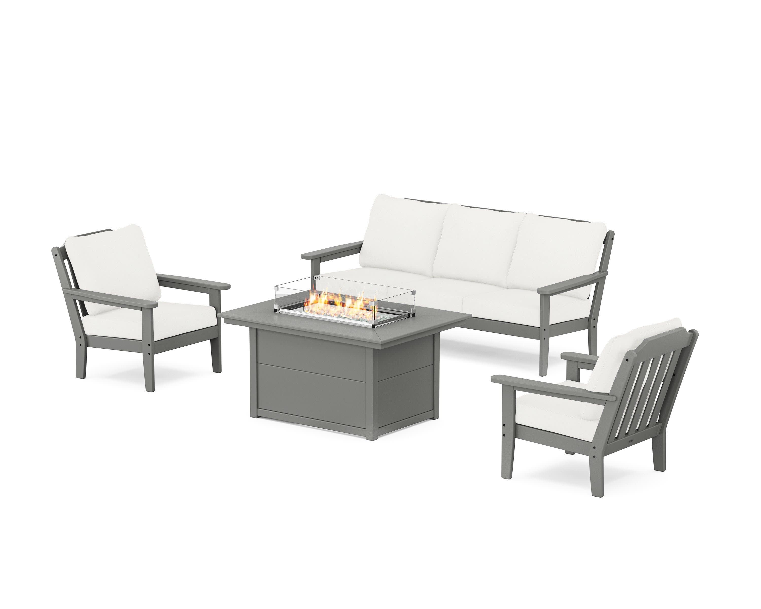Cottage Deep Seating Fire Pit Table Set in Slate Grey / Natural Linen