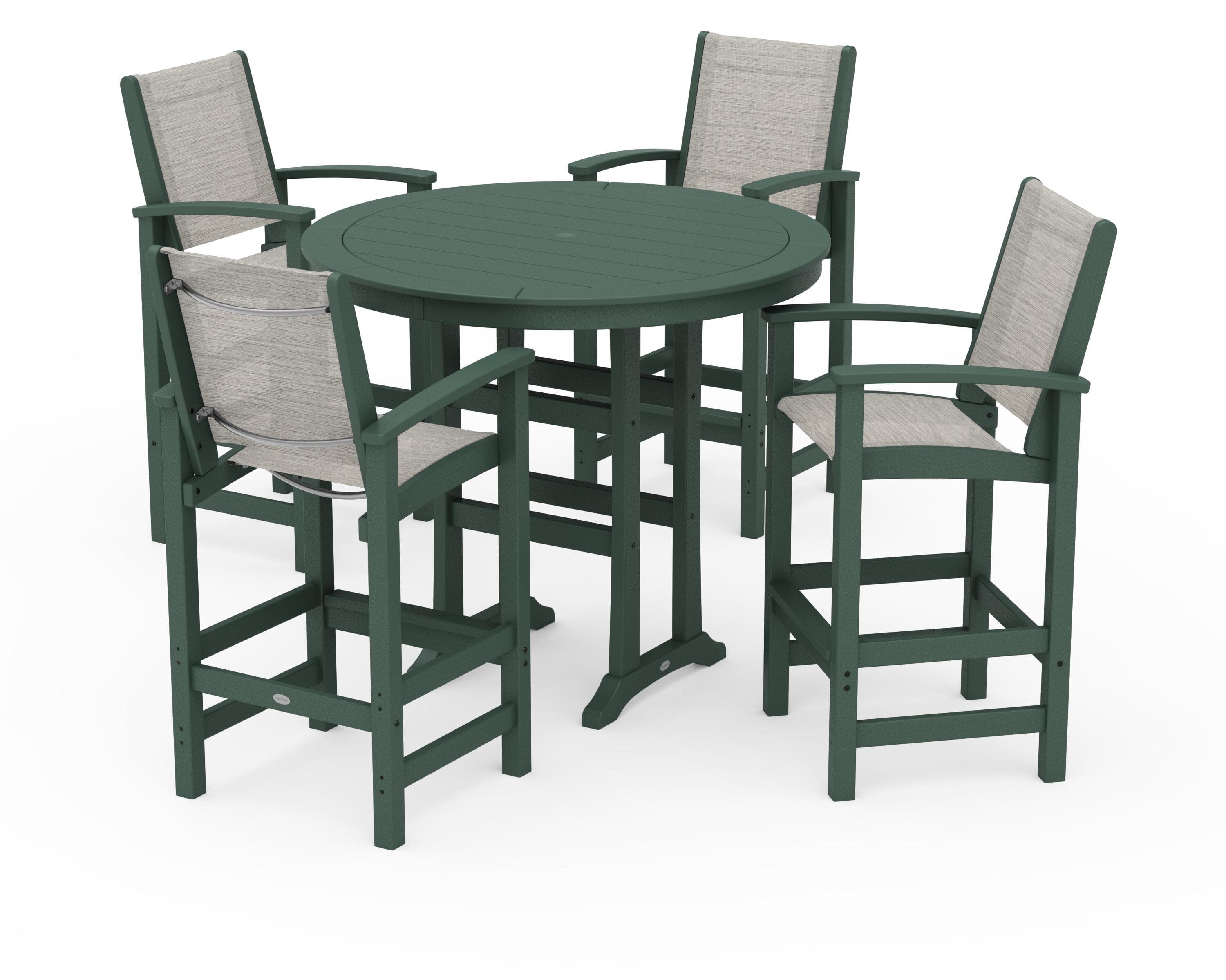 Coastal 5-Piece Nautical Trestle Bar Set in Green / Birch Sling