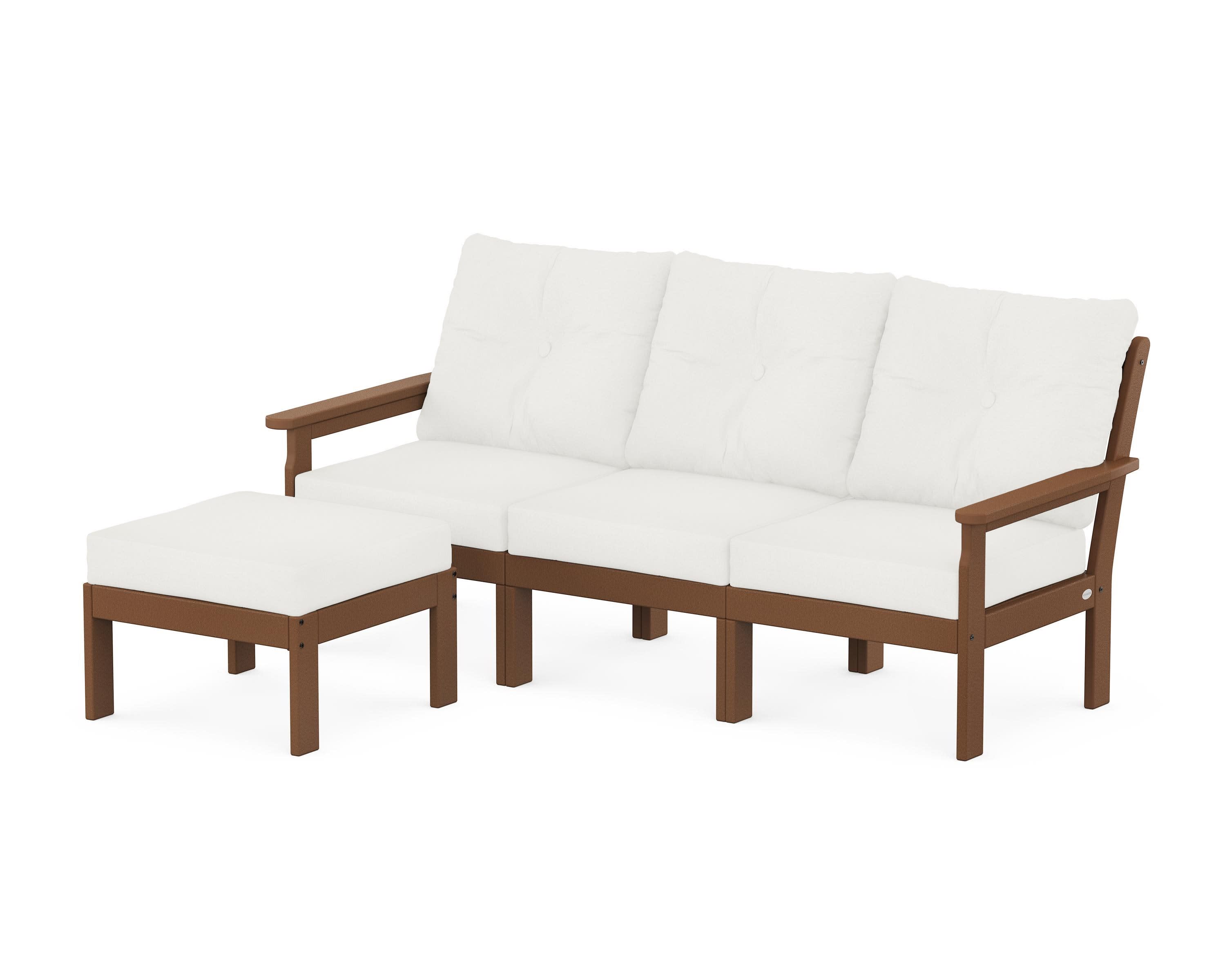 Vineyard 4-Piece Sectional with Ottoman in Teak / Natural Linen