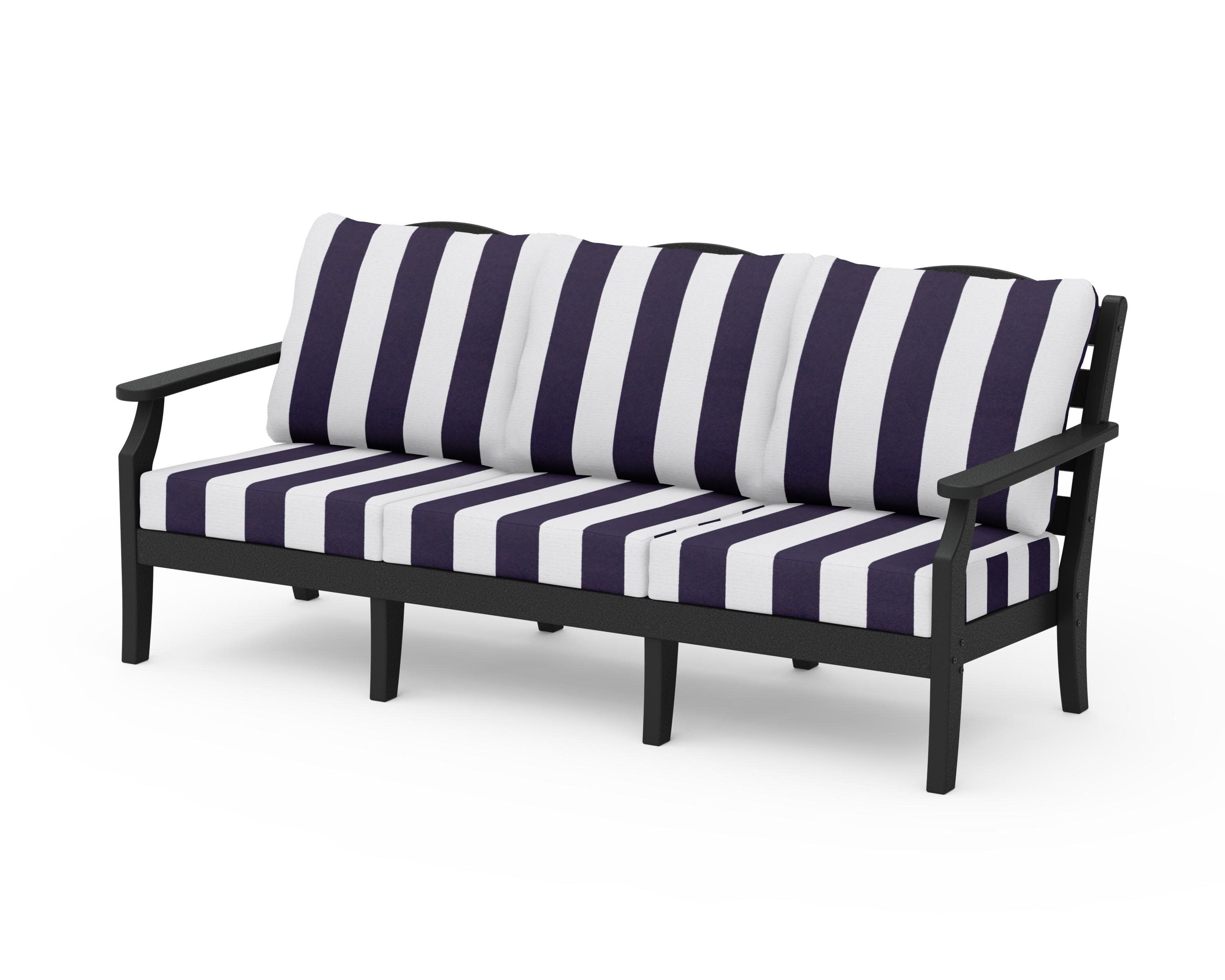 Savannah Deep Seating Sofa in Black / Cabana Stripe Navy