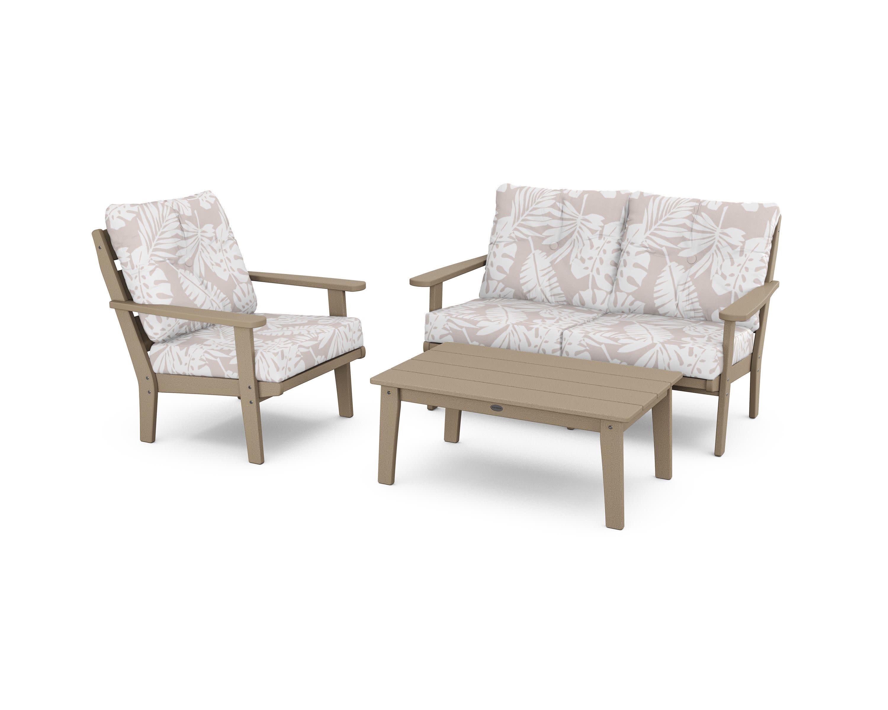 Lakeside 3-Piece Deep Seating Set in Vintage Sahara / Leaf Dune Burlap