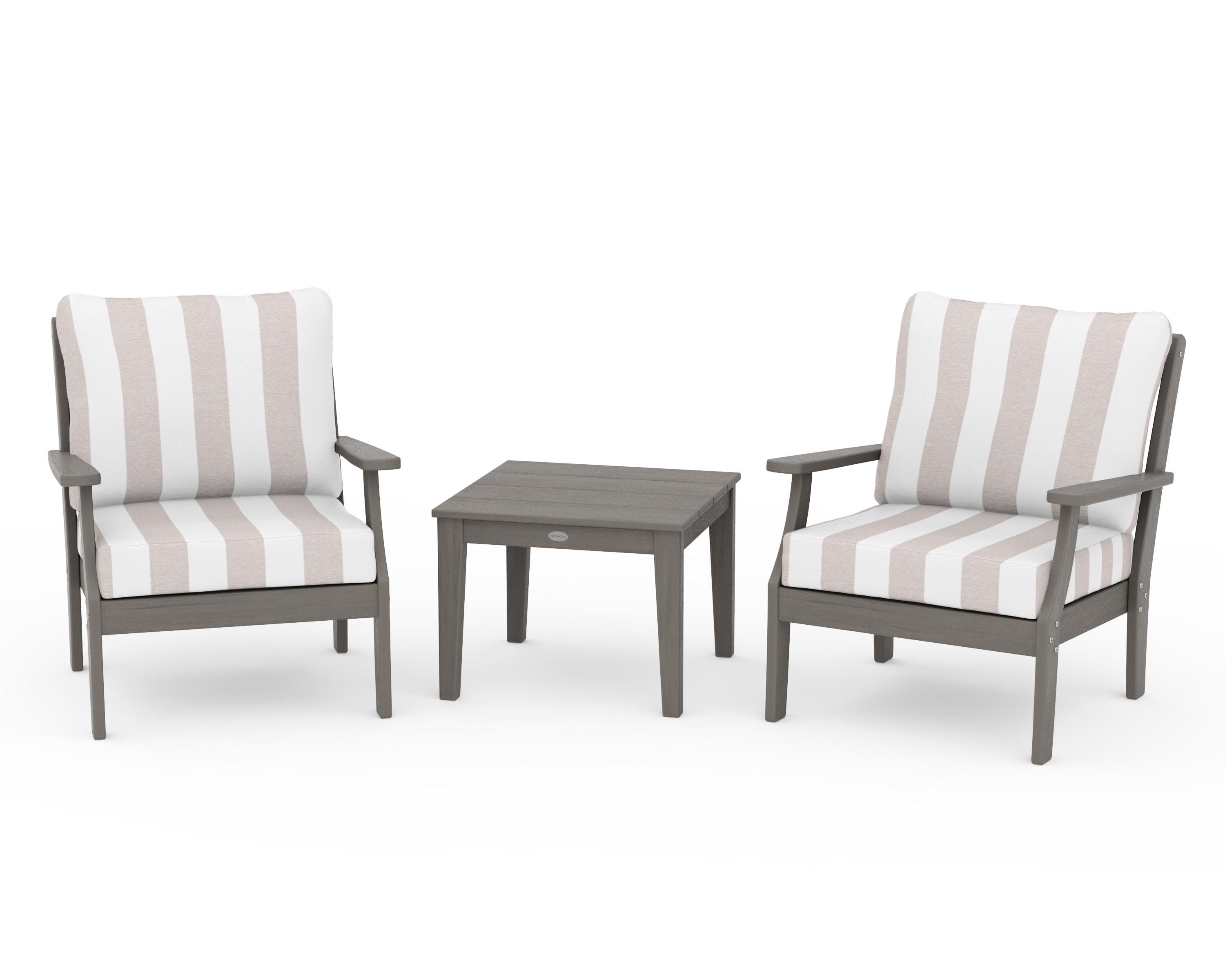 Braxton 3-Piece Deep Seating Set in Driftwood / Cabana Stripe Dune Burlap