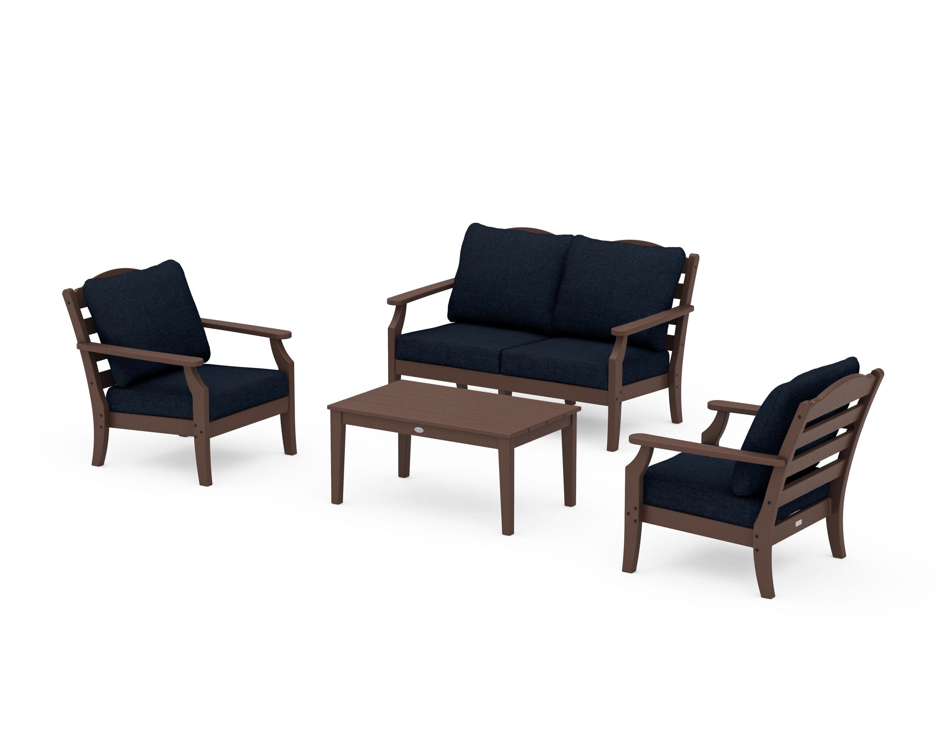 Savannah 4-Piece Deep Seating Set with Loveseat in Mahogany / Marine Indigo