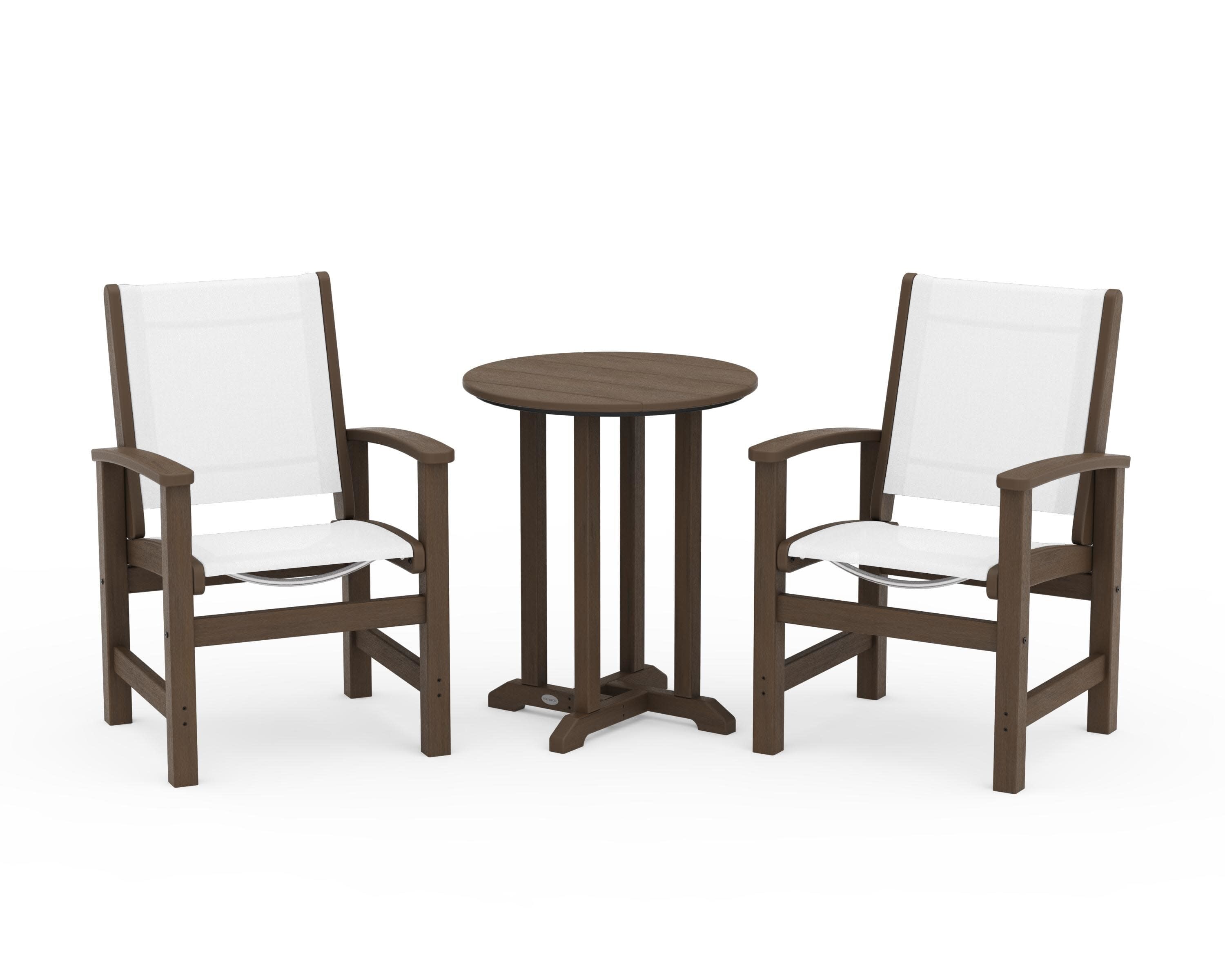 Coastal 3-Piece Round Bistro Dining Set in Kona / White Sling