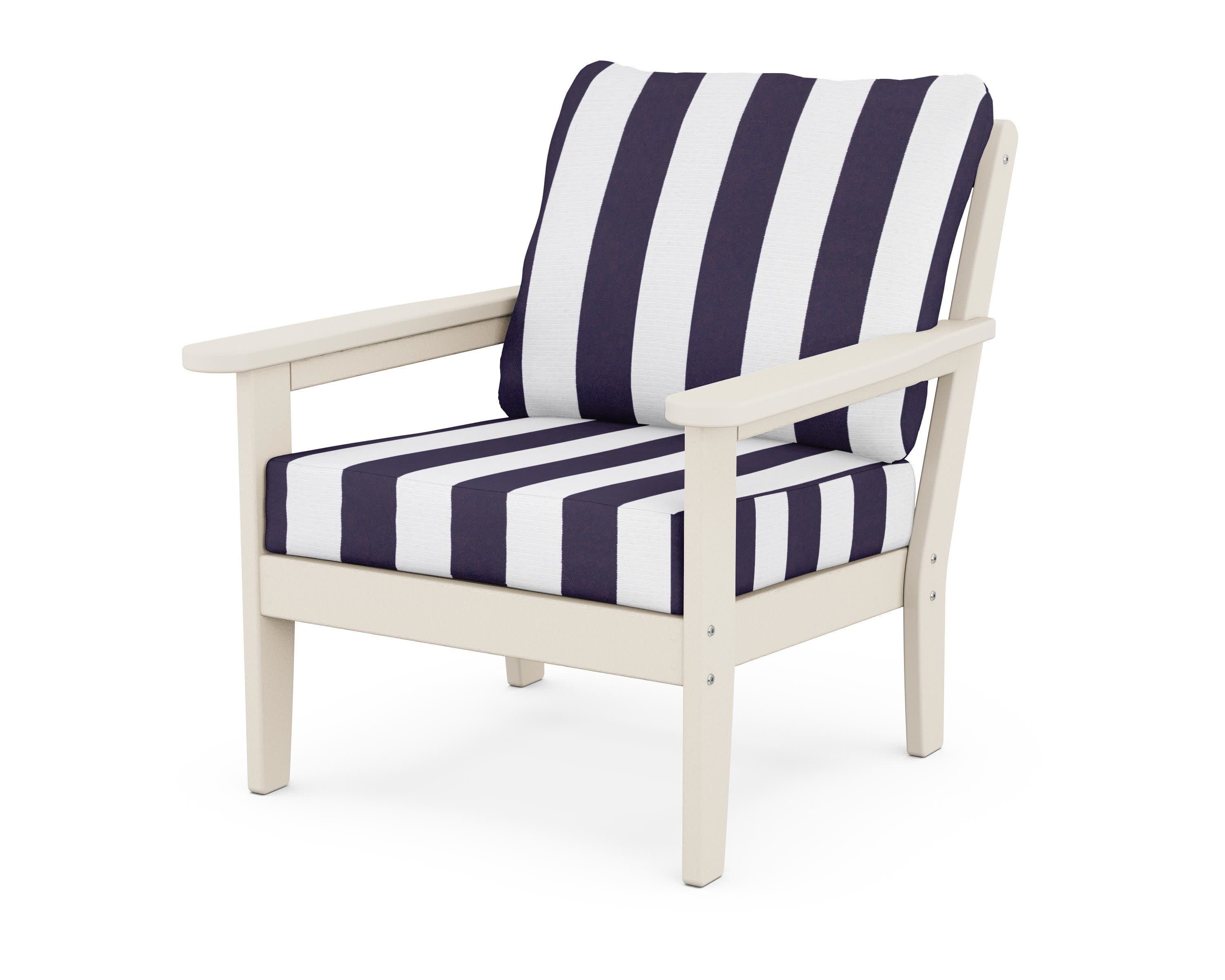 Cottage Deep Seating Chair in Sand / Cabana Stripe Navy