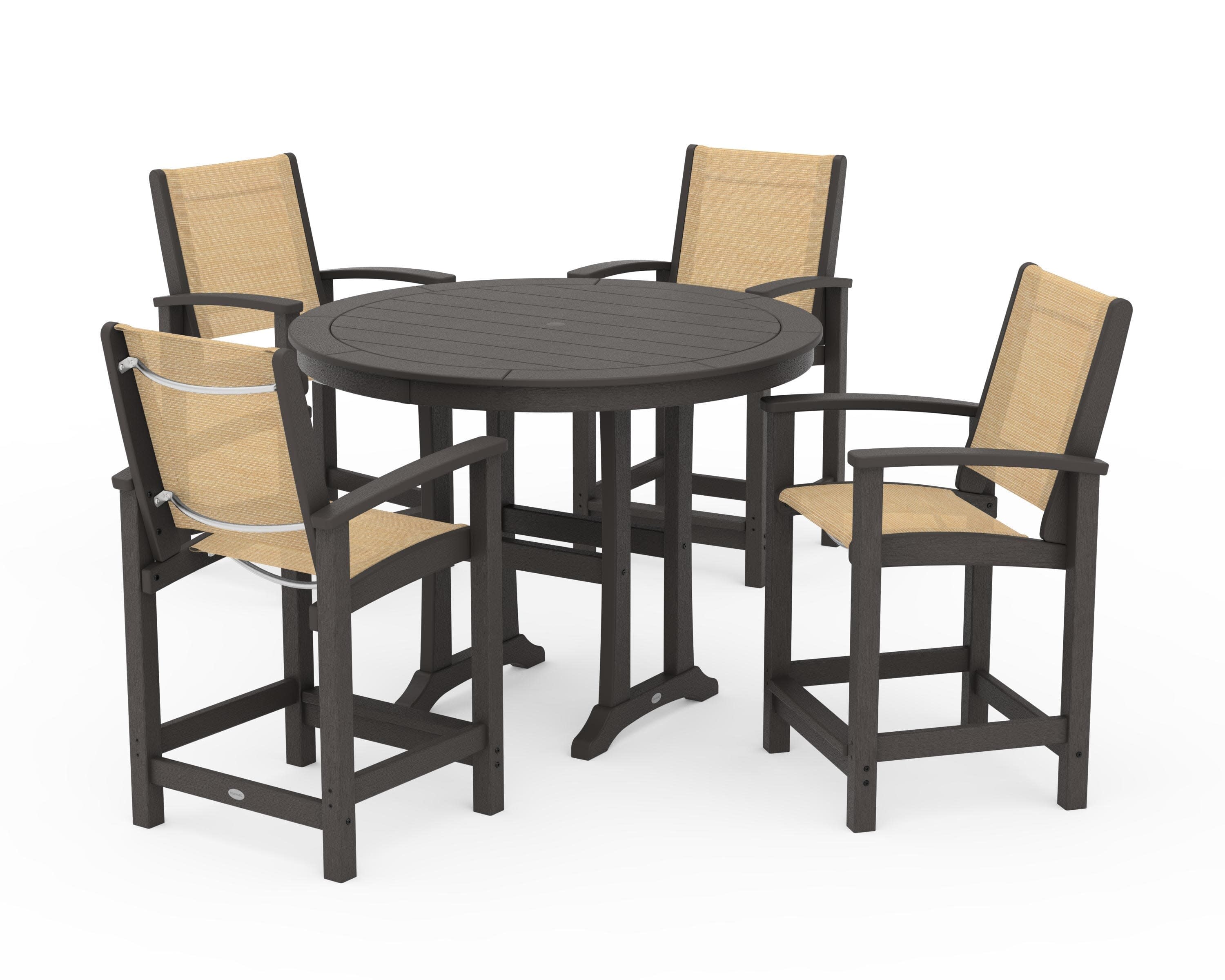 Coastal 5-Piece Counter Set in Vintage Coffee / Dupioni Apricot Sling