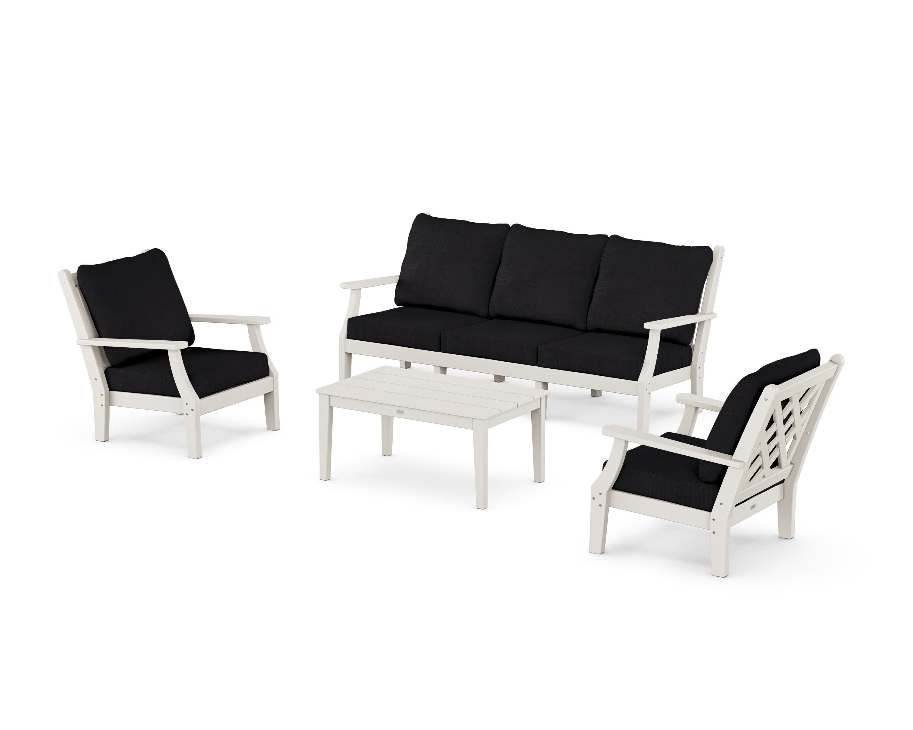 Wovendale 4-Piece Deep Seating Set with Sofa in Sand / Midnight Linen