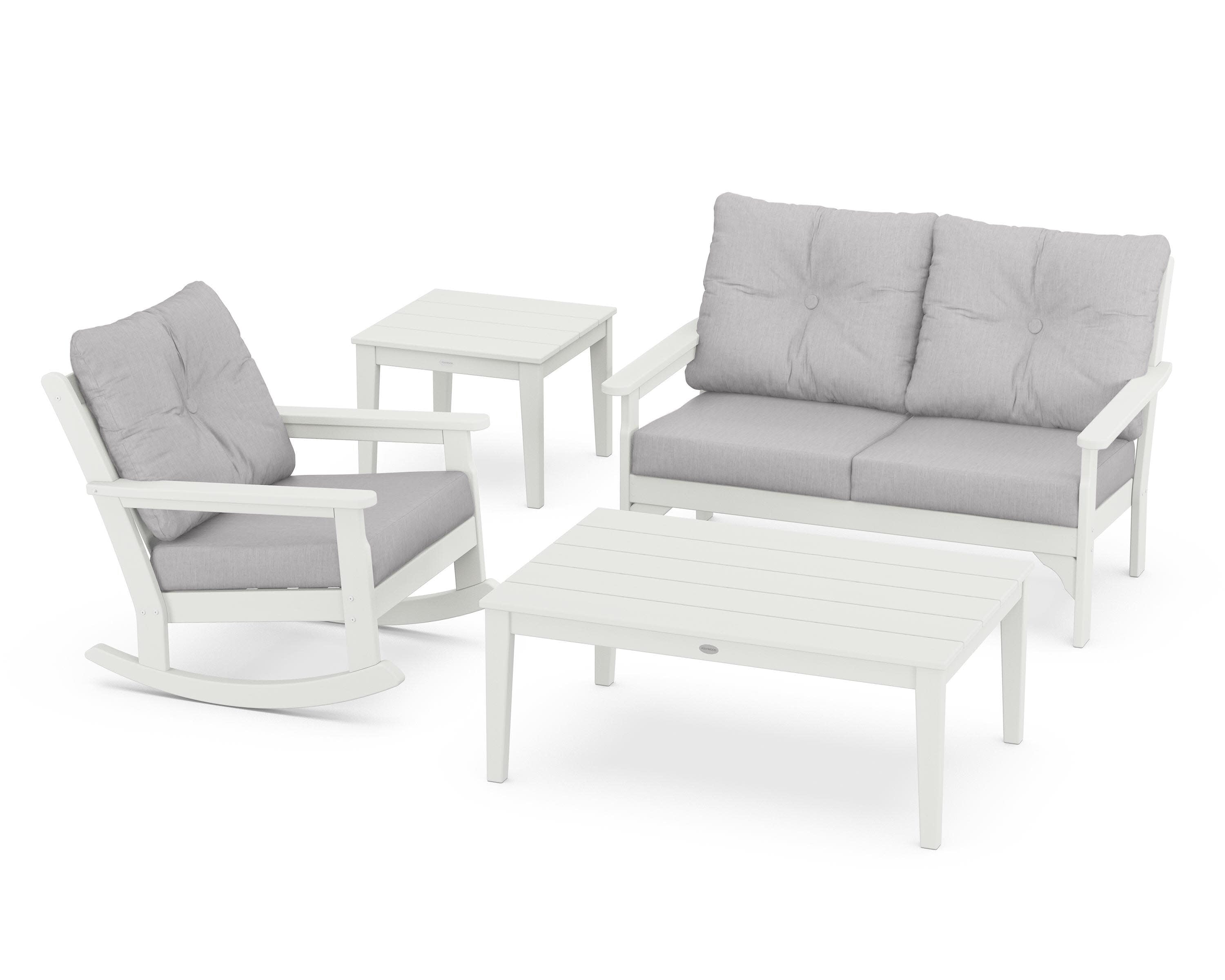 Vineyard 4-Piece Deep Seating Rocker Set in Vintage White / Granite