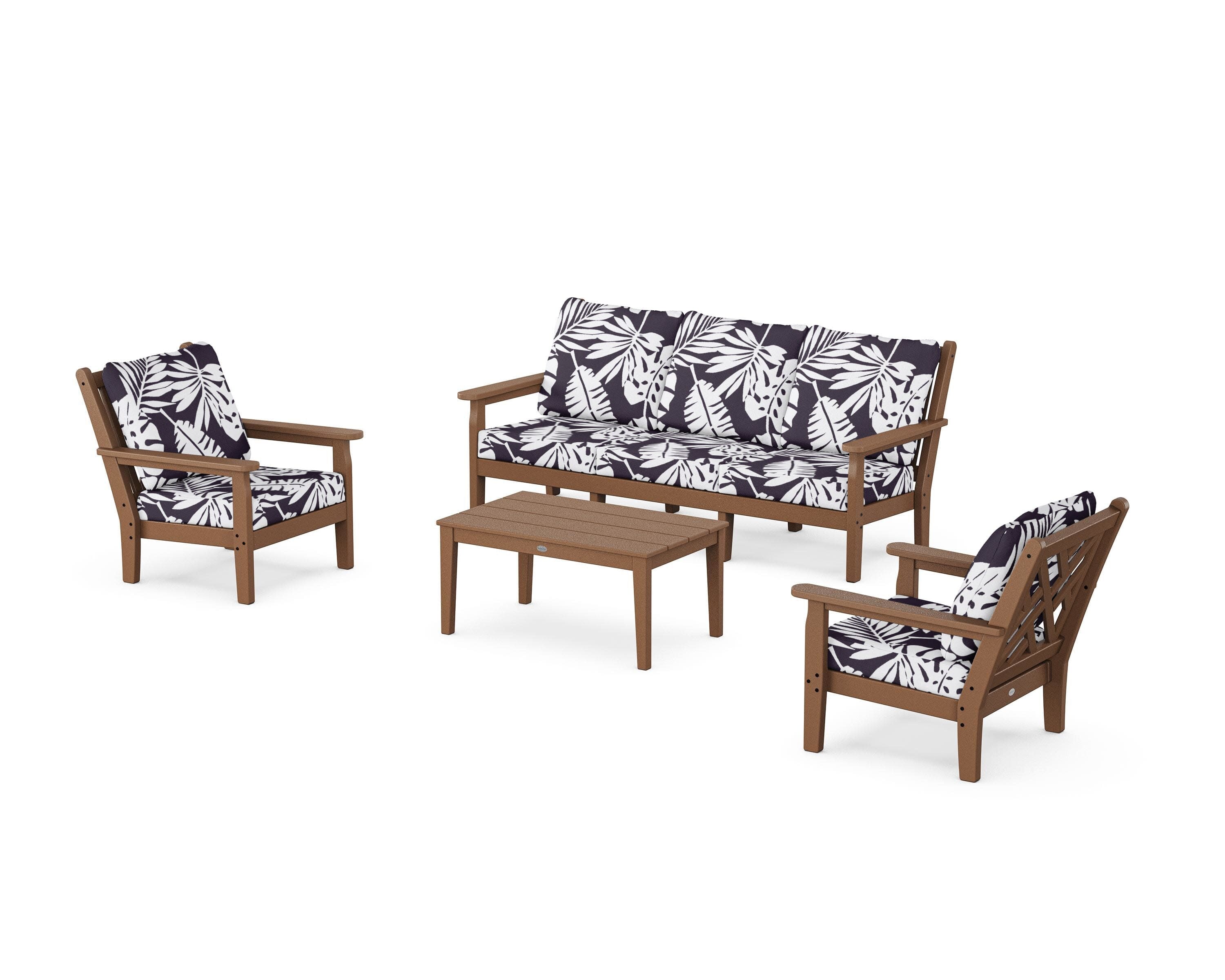 Chippendale 4-Piece Deep Seating Set with Sofa in Teak / Leaf Navy