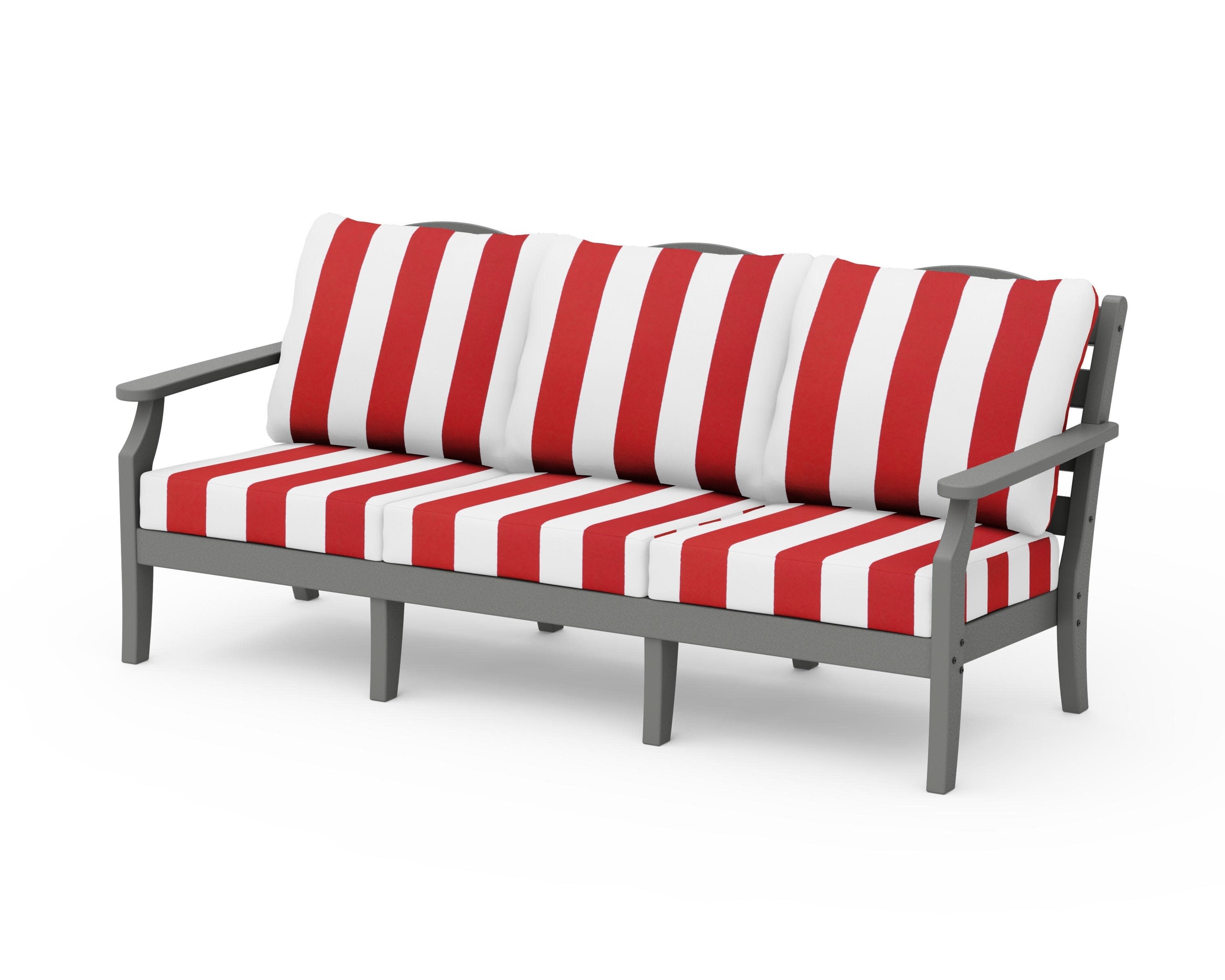 Savannah Deep Seating Sofa in Slate Grey / Cabana Stripe Crimson