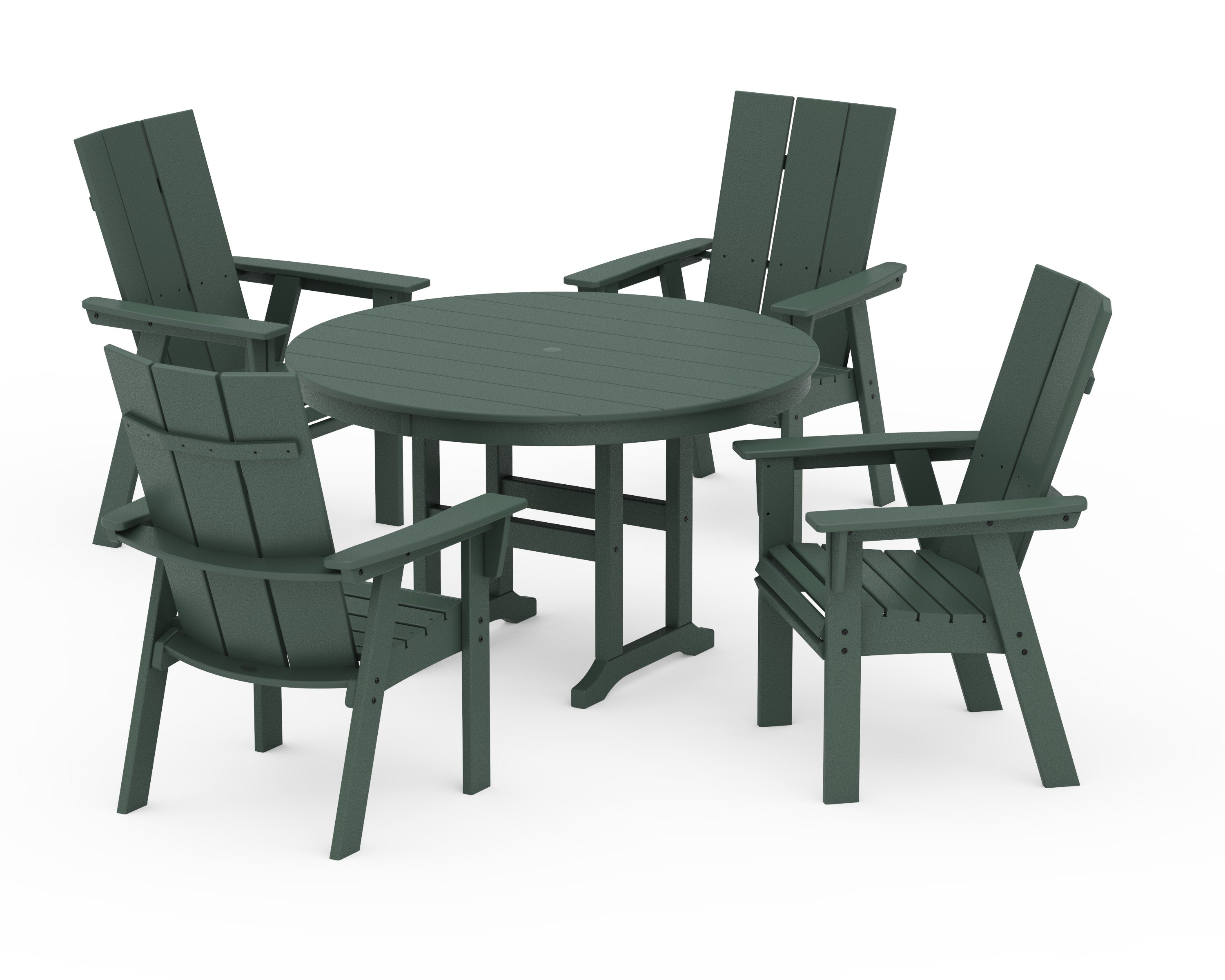 Modern Curveback Adirondack 5-Piece Round Farmhouse Dining Set in Green