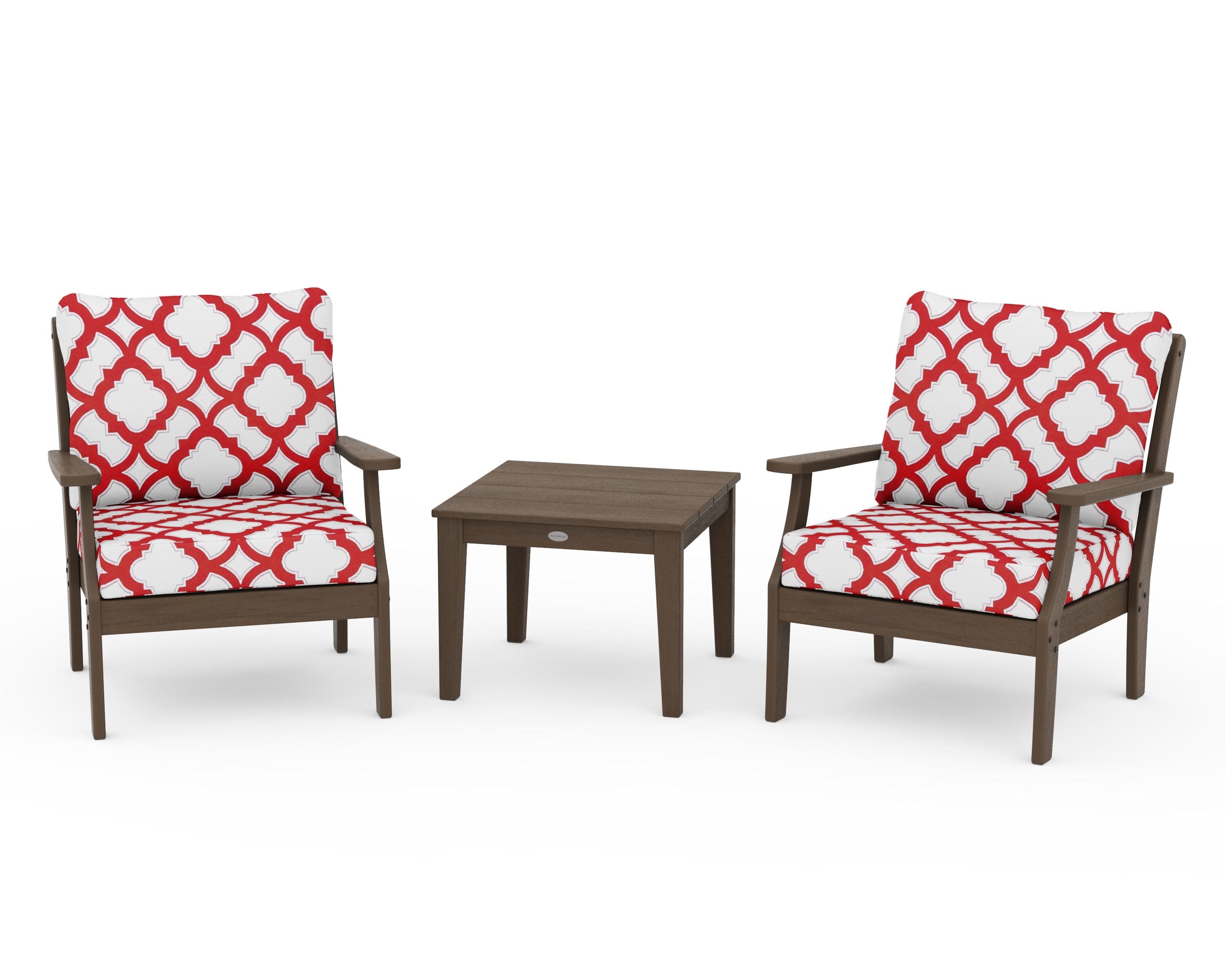 Braxton 3-Piece Deep Seating Set in Kona / Trellis Crimson