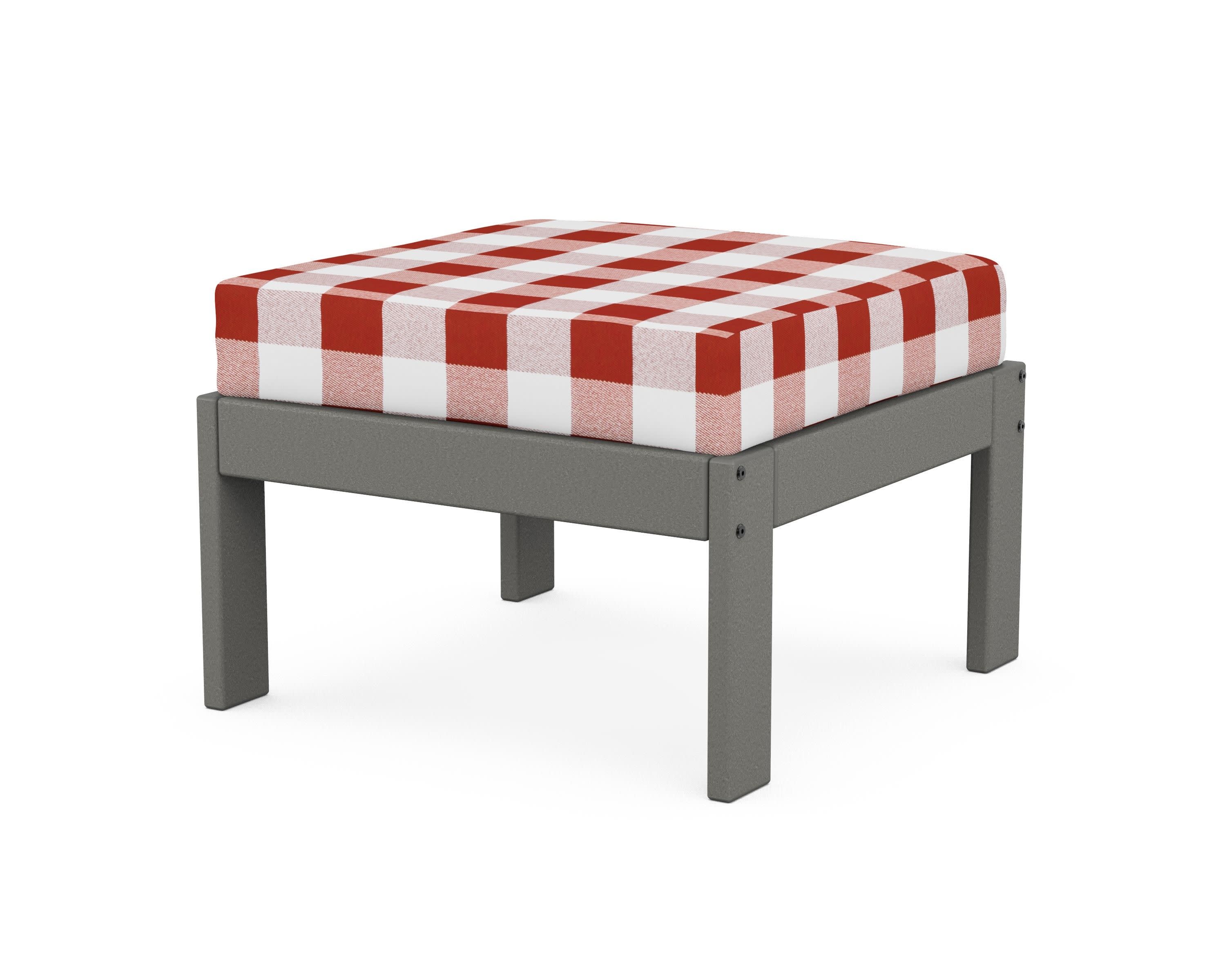 Vineyard Modular Ottoman in Slate Grey / Buffalo Plaid Crimson