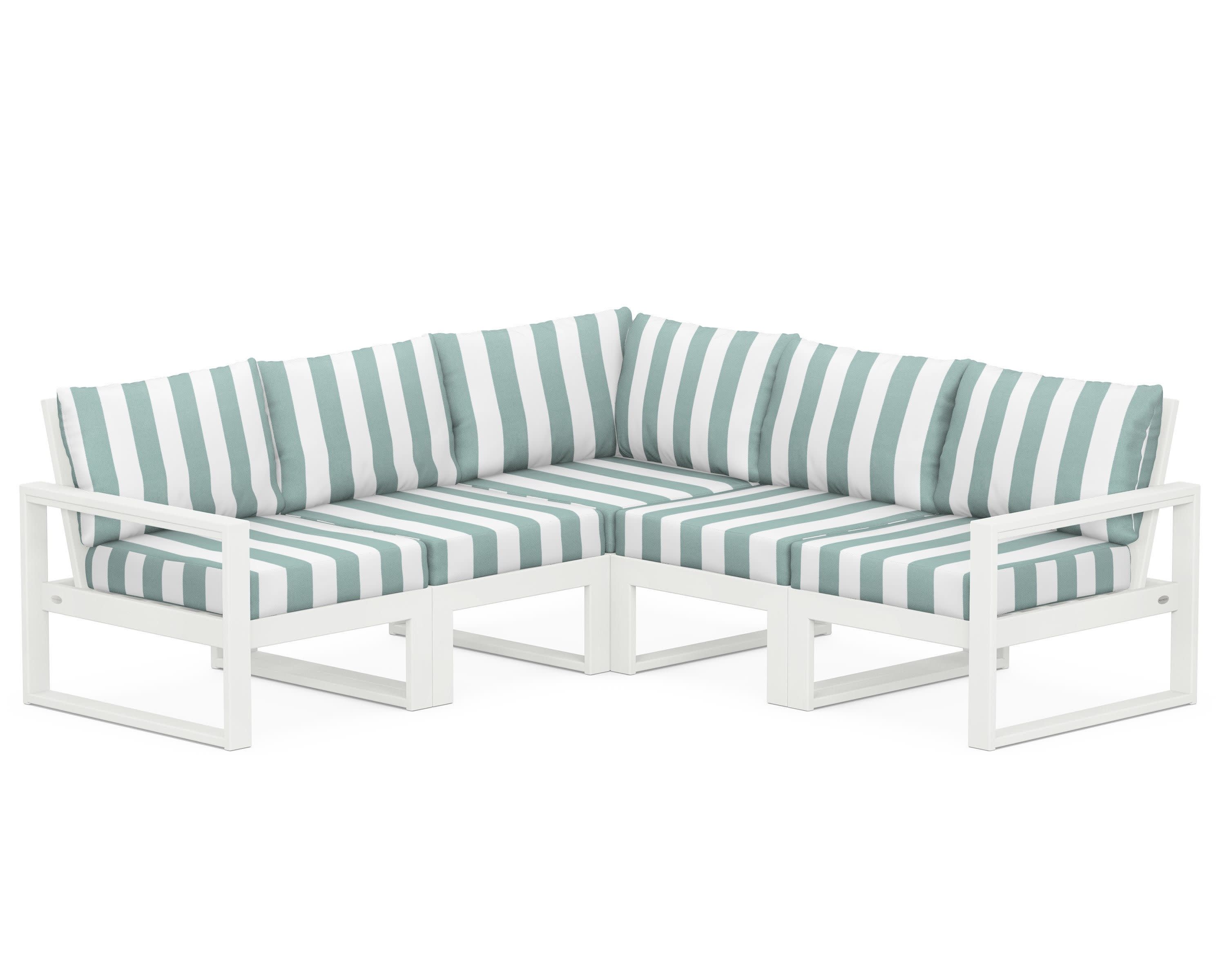 EDGE 5-Piece Modular Deep Seating Set in Vintage White / Cabana Stripe Glacier Spa