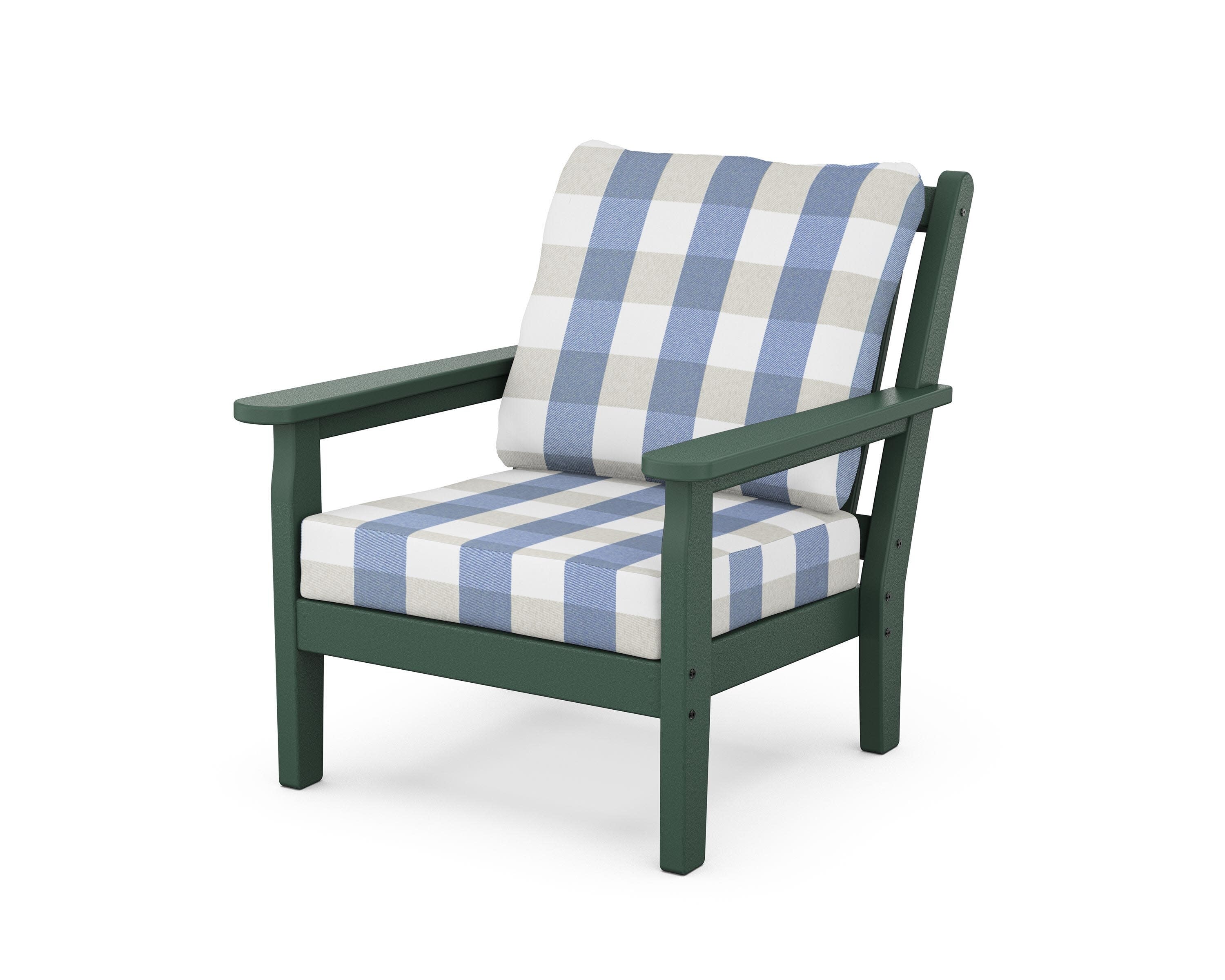 Chippendale Deep Seating Chair in Green / Buffalo Plaid Sky Blue