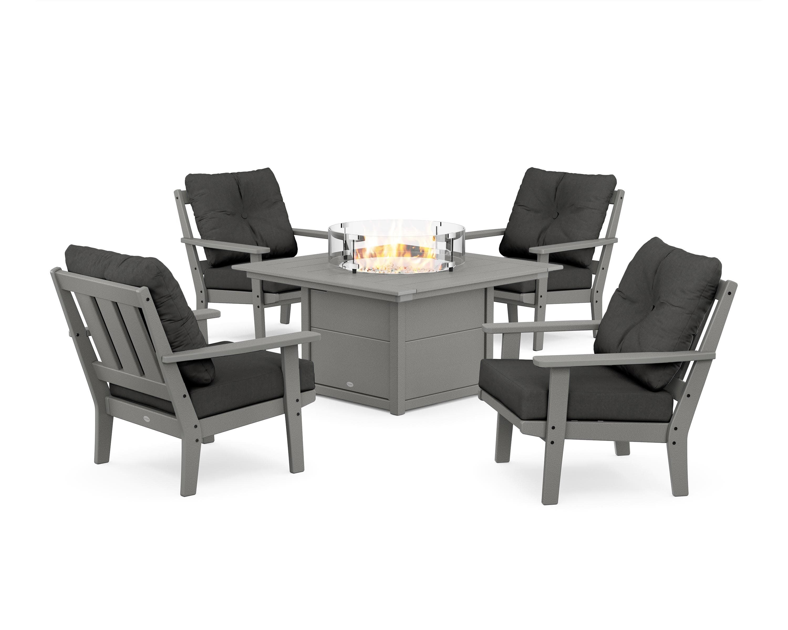 Oxford 5-Piece Deep Seating Set with Fire Pit Table in Slate Grey / Spectrum Carbon