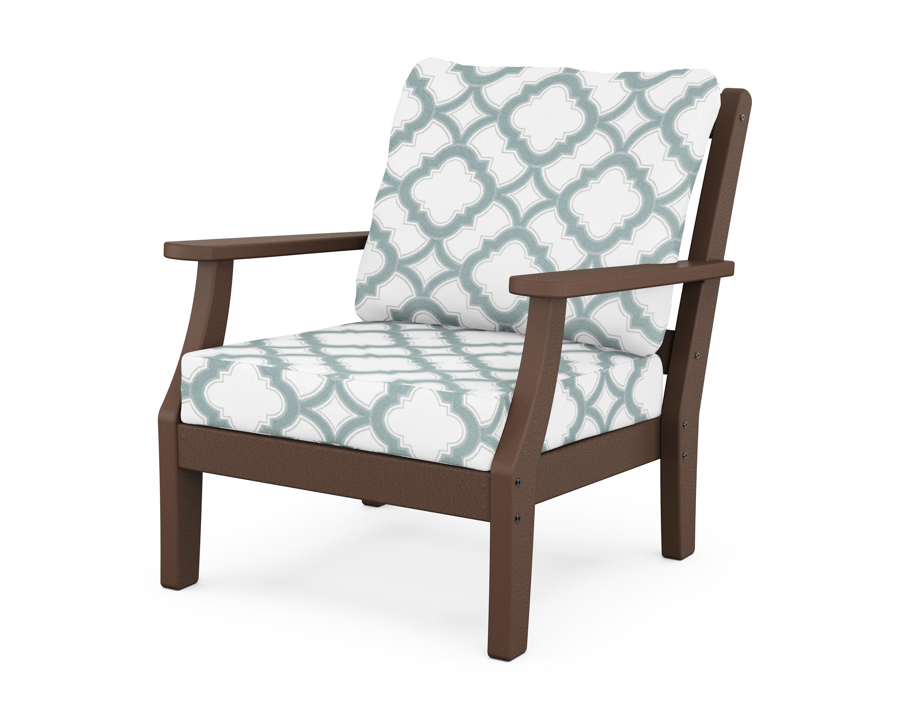Chinoiserie Deep Seating Chair in Mahogany / Trellis Glacier Spa