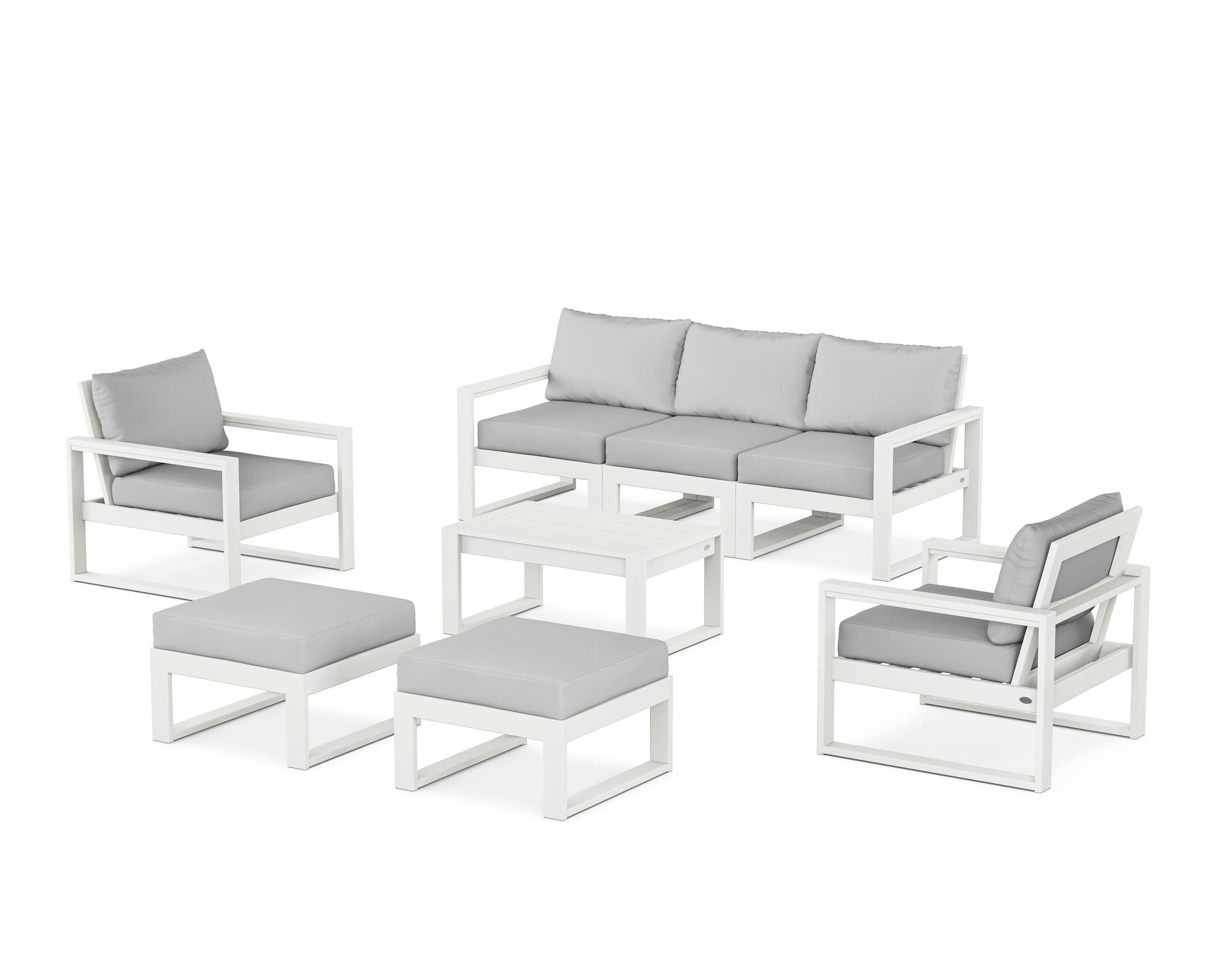 EDGE Sectional 8-Piece Lounge Sofa Set in Vintage White / Cabana Stripe Grey Mist