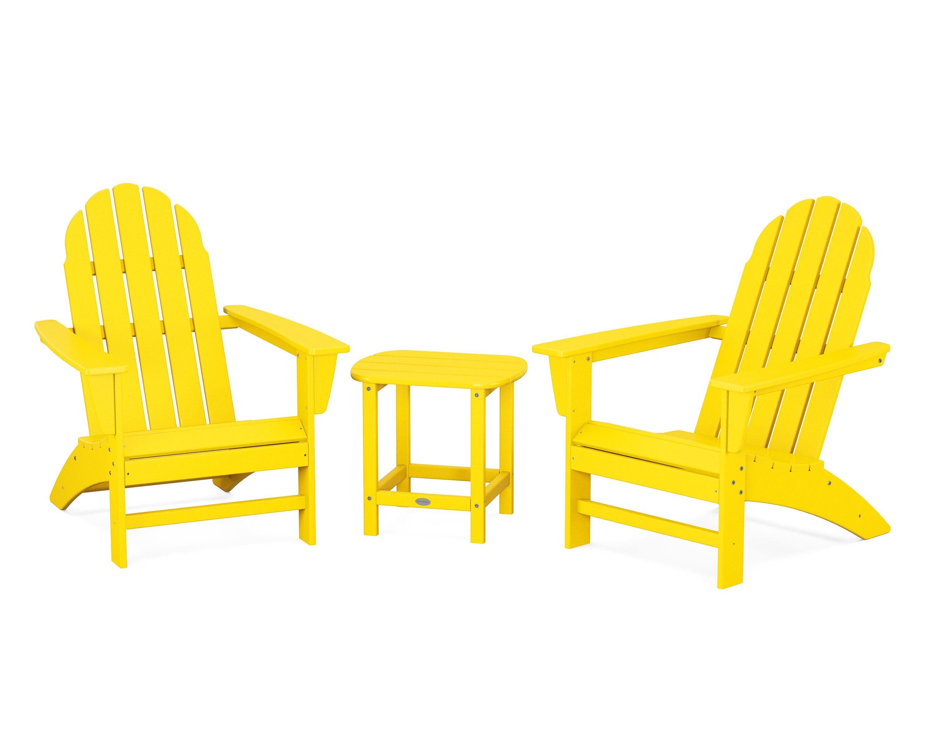 Vineyard 3-Piece Adirondack Set with South Beach 18" Side Table in Lemon