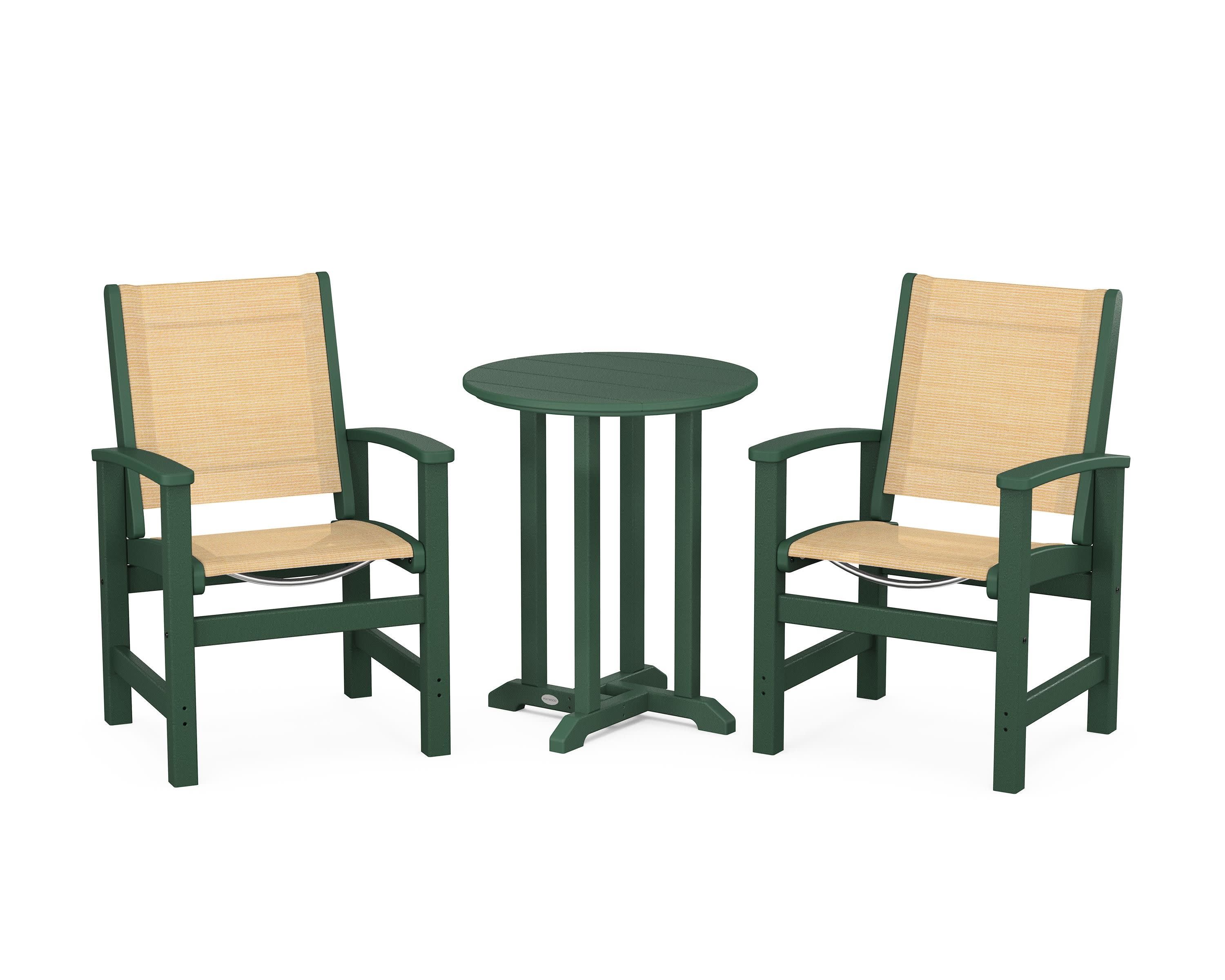 Coastal 3-Piece Round Bistro Dining Set in Green / Dupioni Apricot Sling