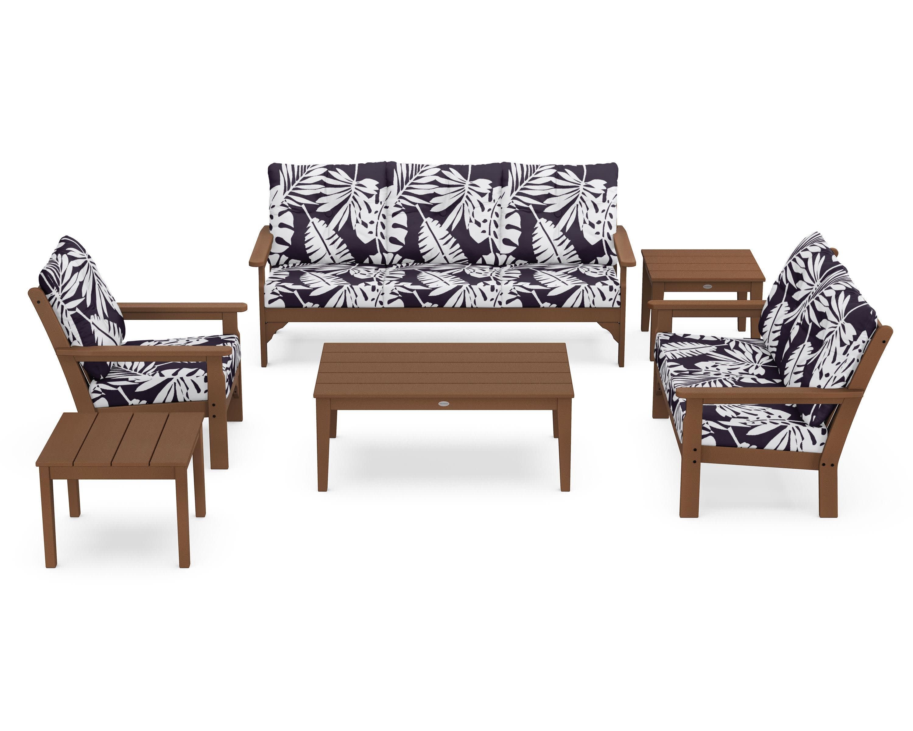 Vineyard 6-Piece Deep Seating Set in Teak / Leaf Navy