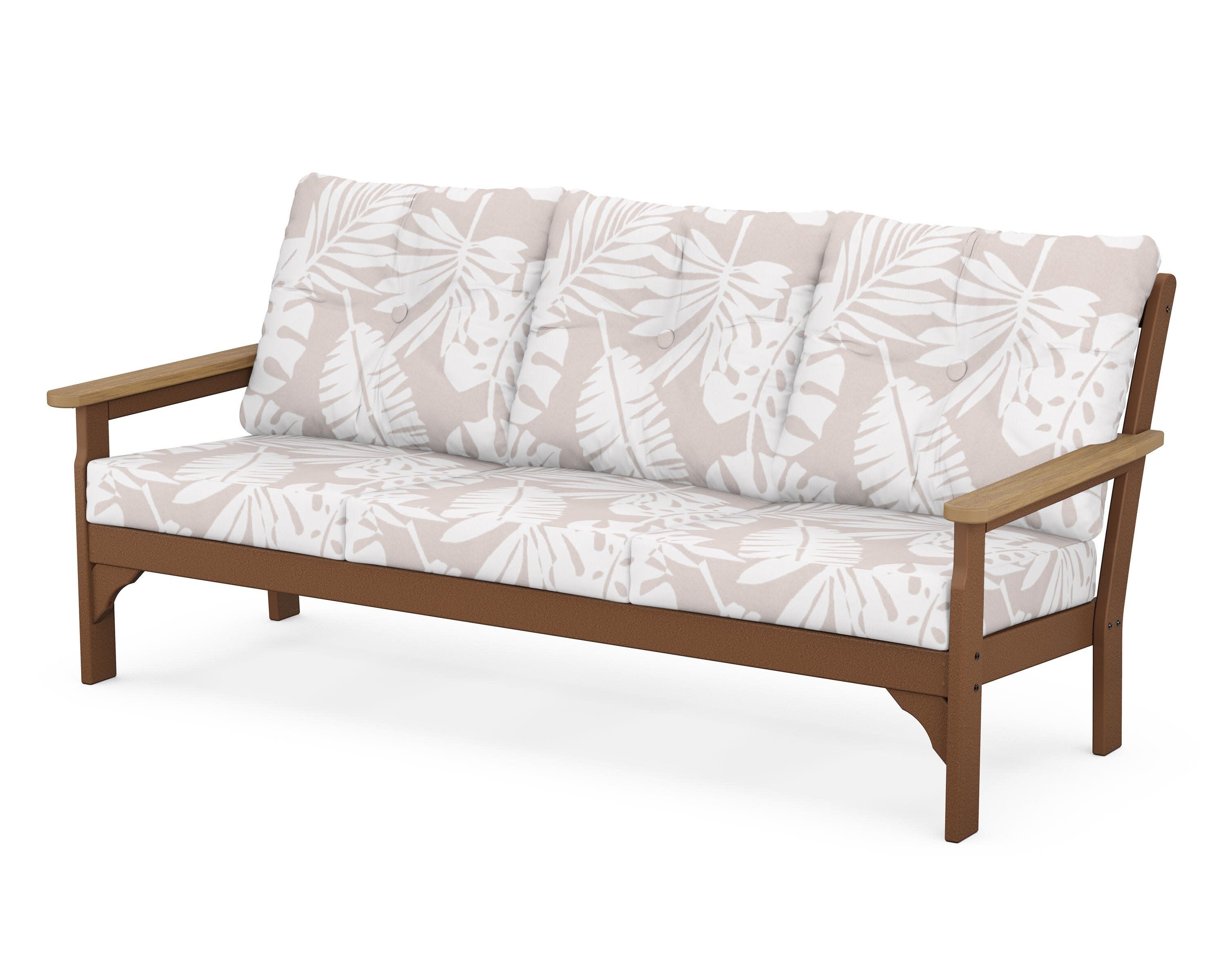 Vineyard Deep Seating Sofa in Teak / Natural / Leaf Dune Burlap
