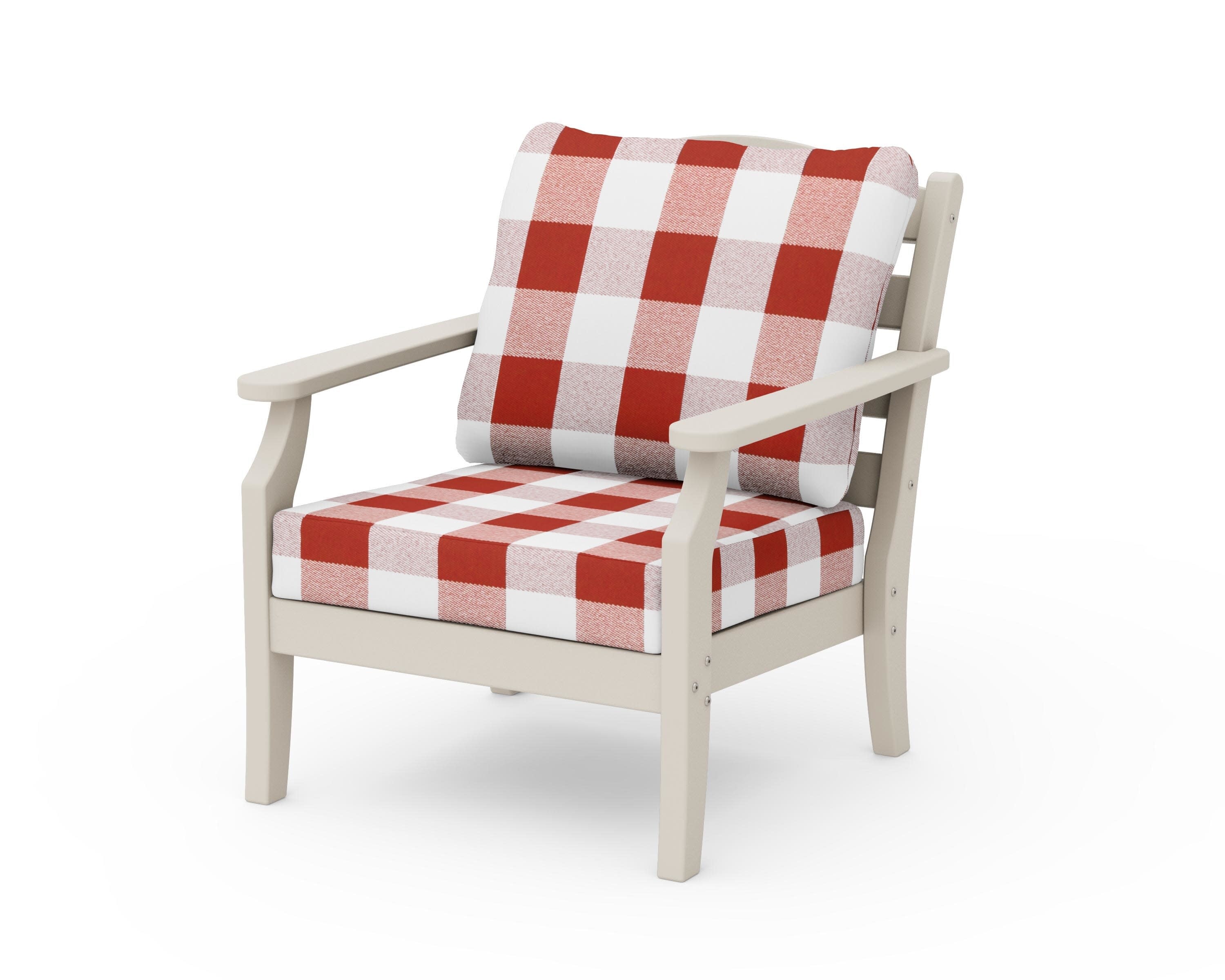 Savannah Deep Seating Chair in Sand / Buffalo Plaid Crimson