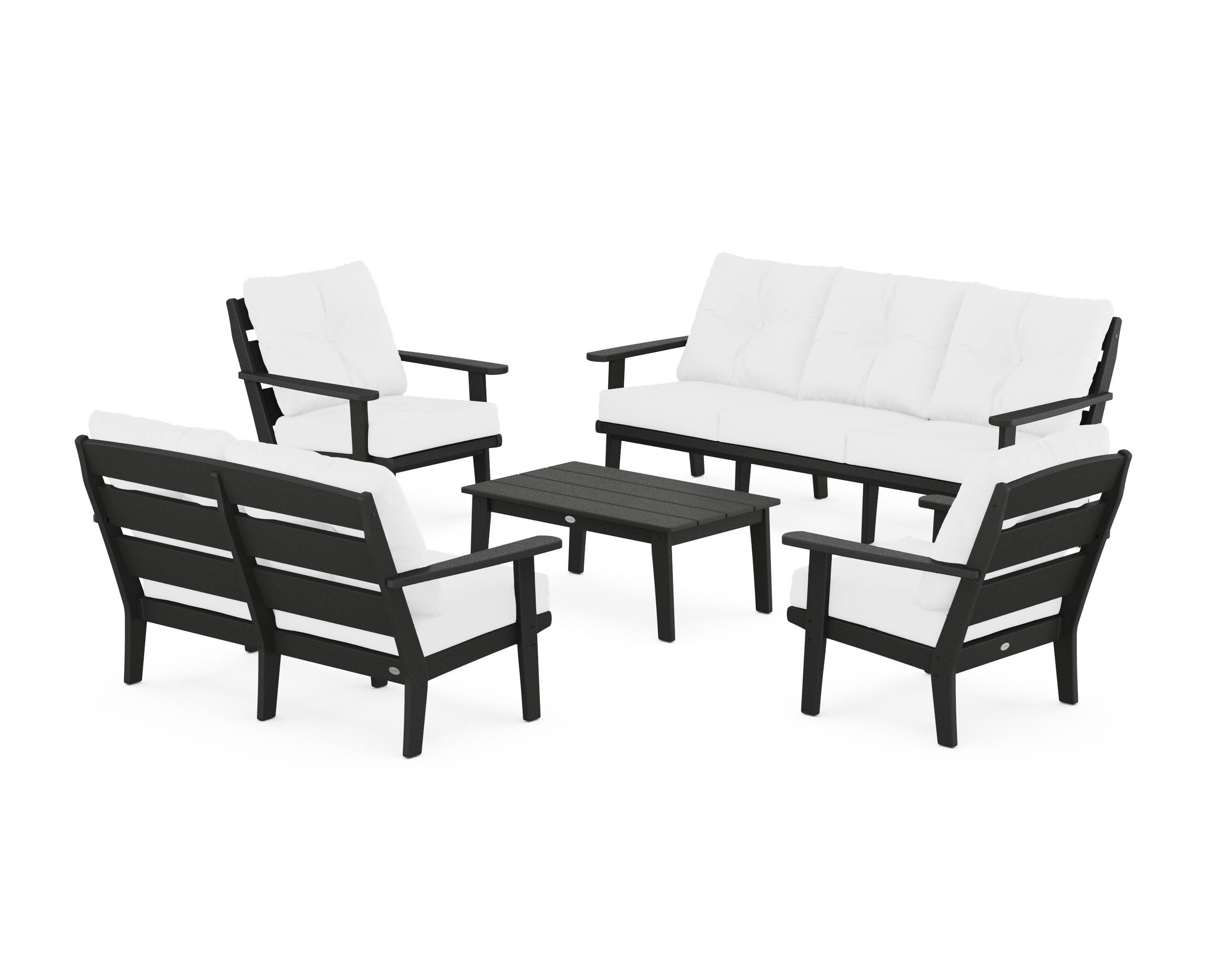 Lakeside 5-Piece Lounge Sofa Set in Black / Natural