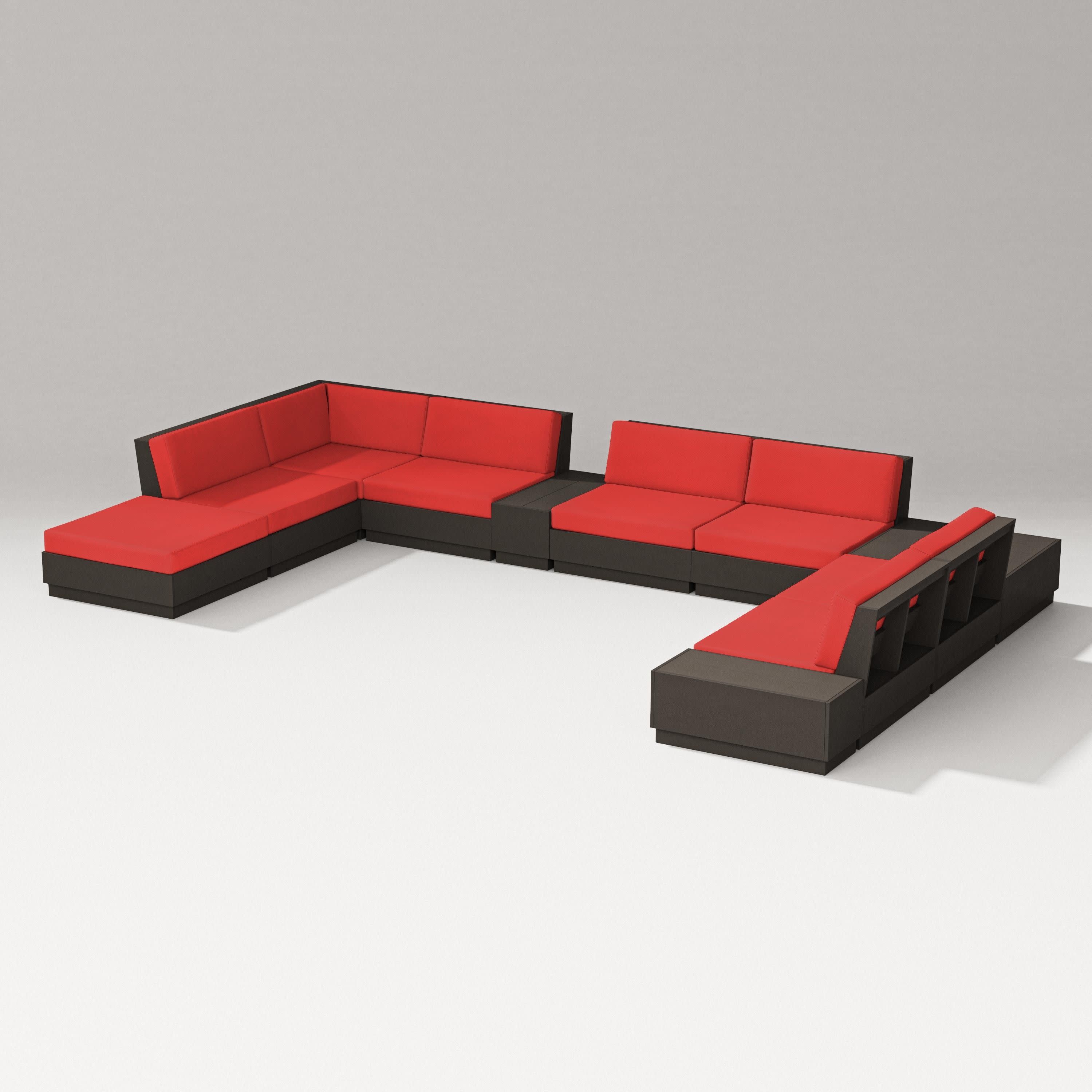Elevate 11-Piece Conversation Sectional Set in Vintage Coffee / Crimson Linen