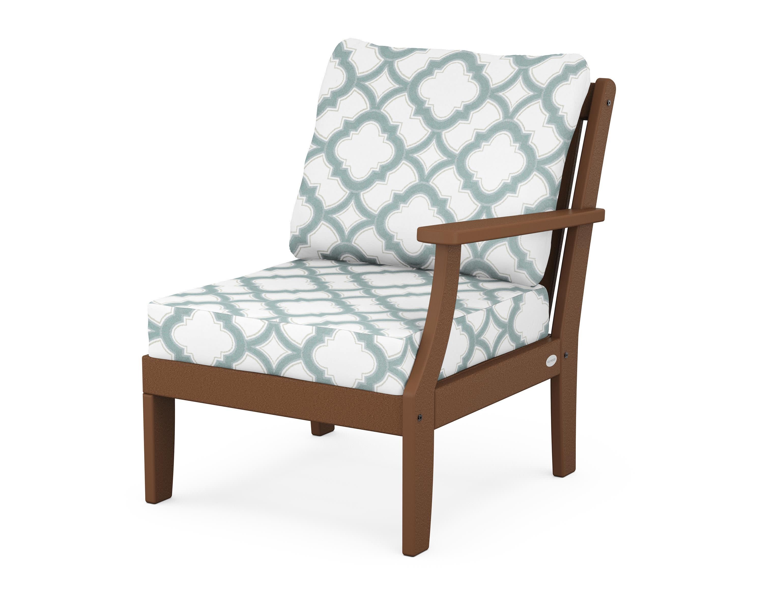 Braxton Modular Right Arm Chair in Teak / Trellis Glacier Spa