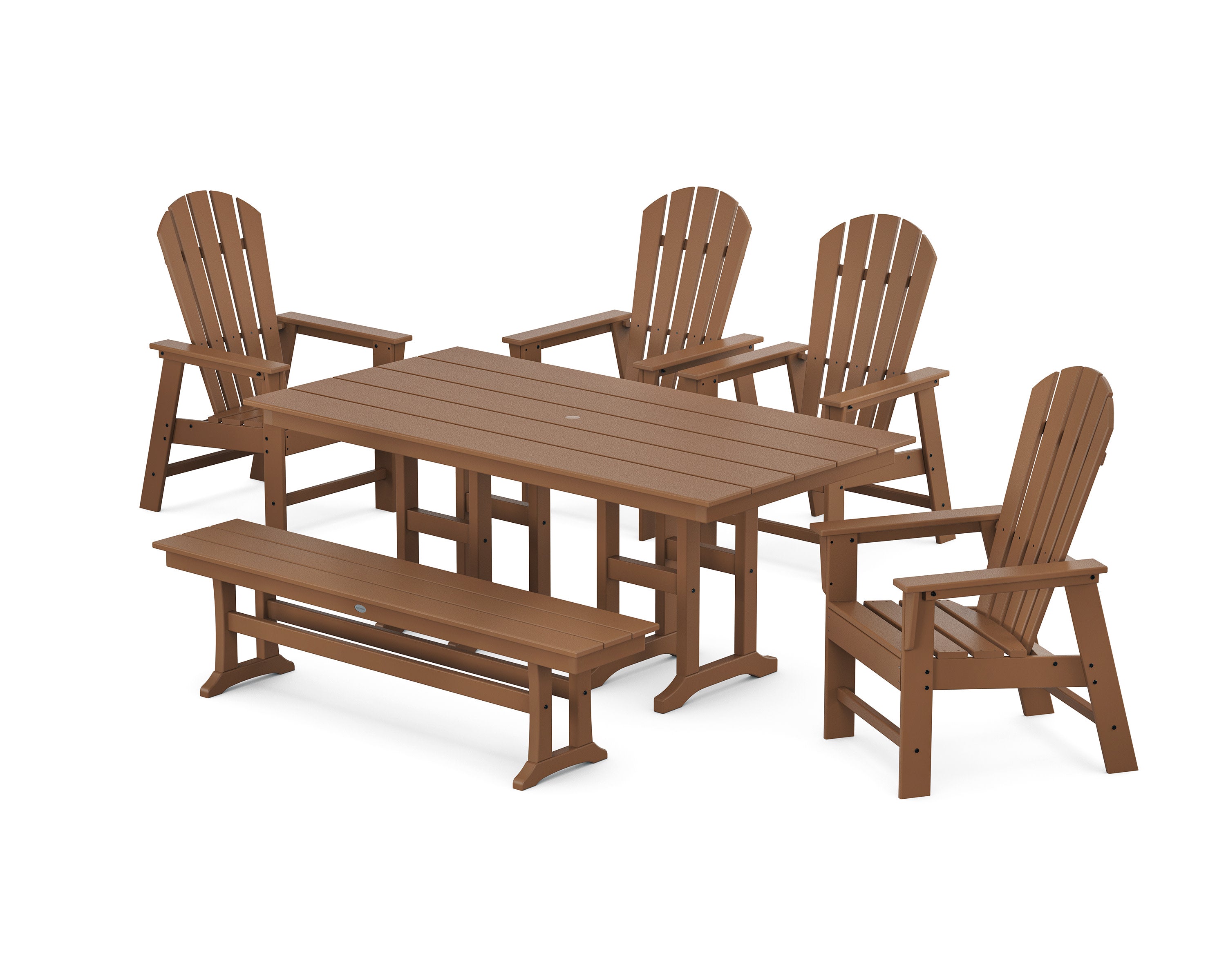 South Beach 6-Piece Farmhouse Dining Set with Bench in Teak