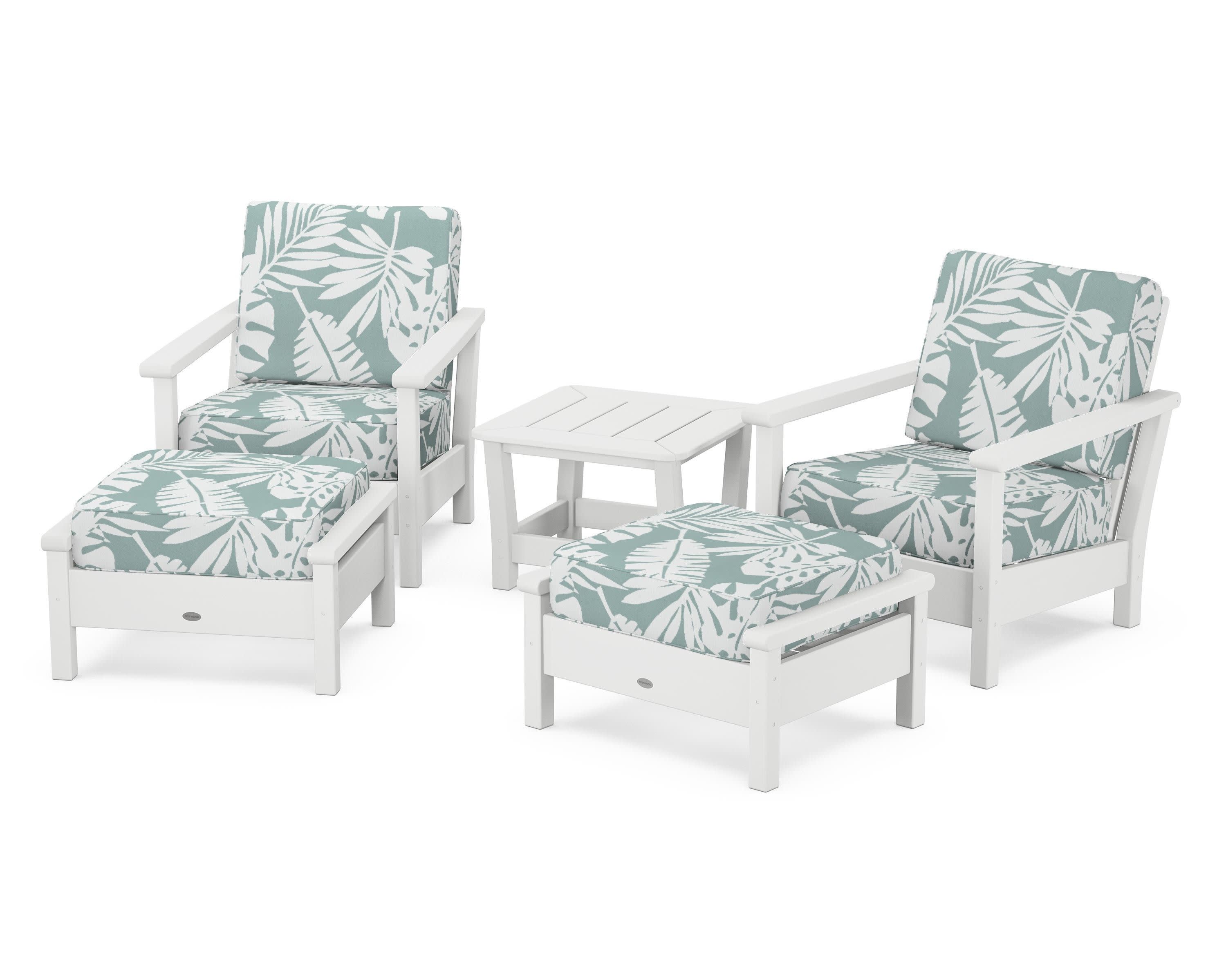 Harbour 5-Piece Deep Seating Chair Set in White / Leaf Glacier Spa