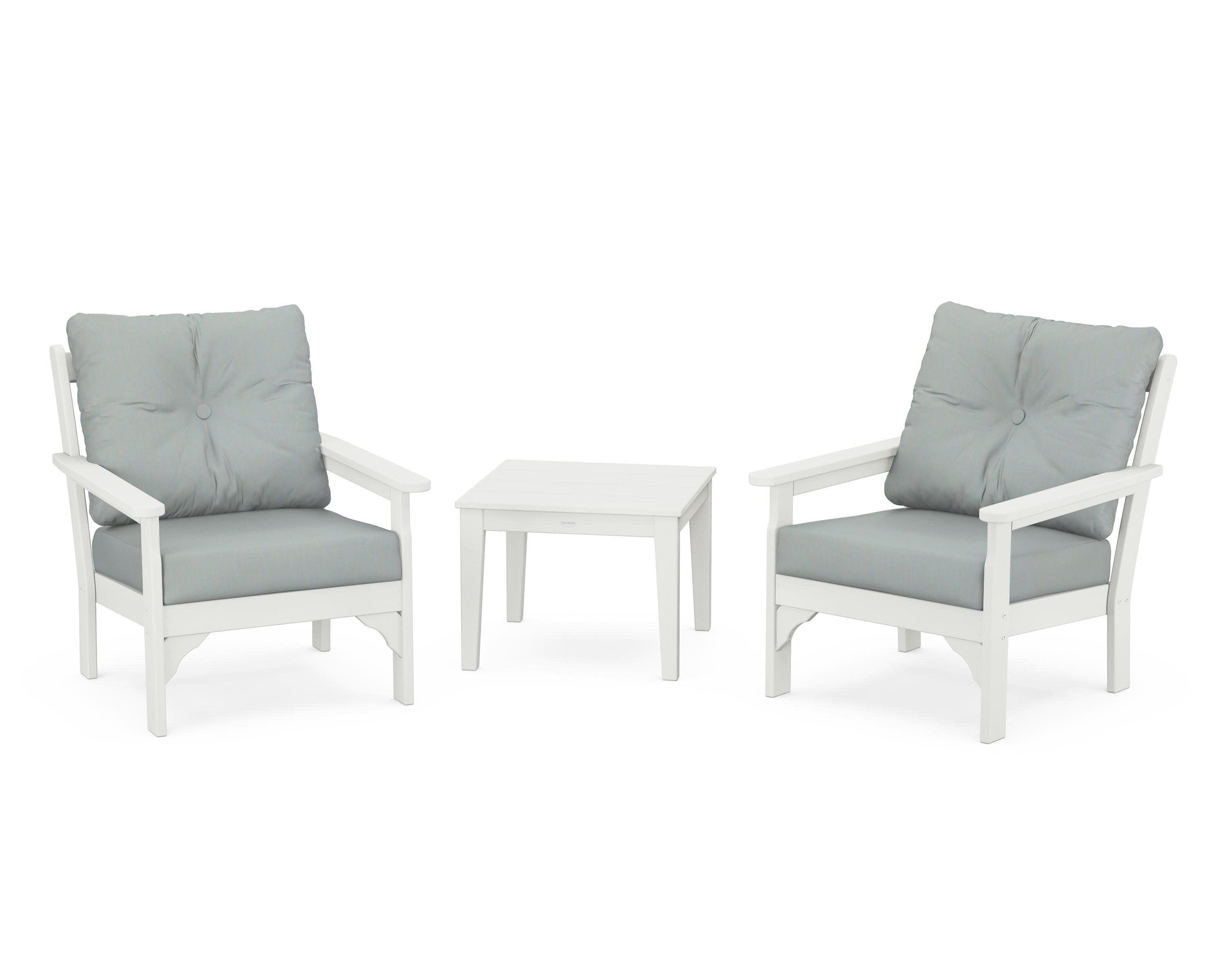 Vineyard 3-Piece Deep Seating Set in Vintage White / Spa