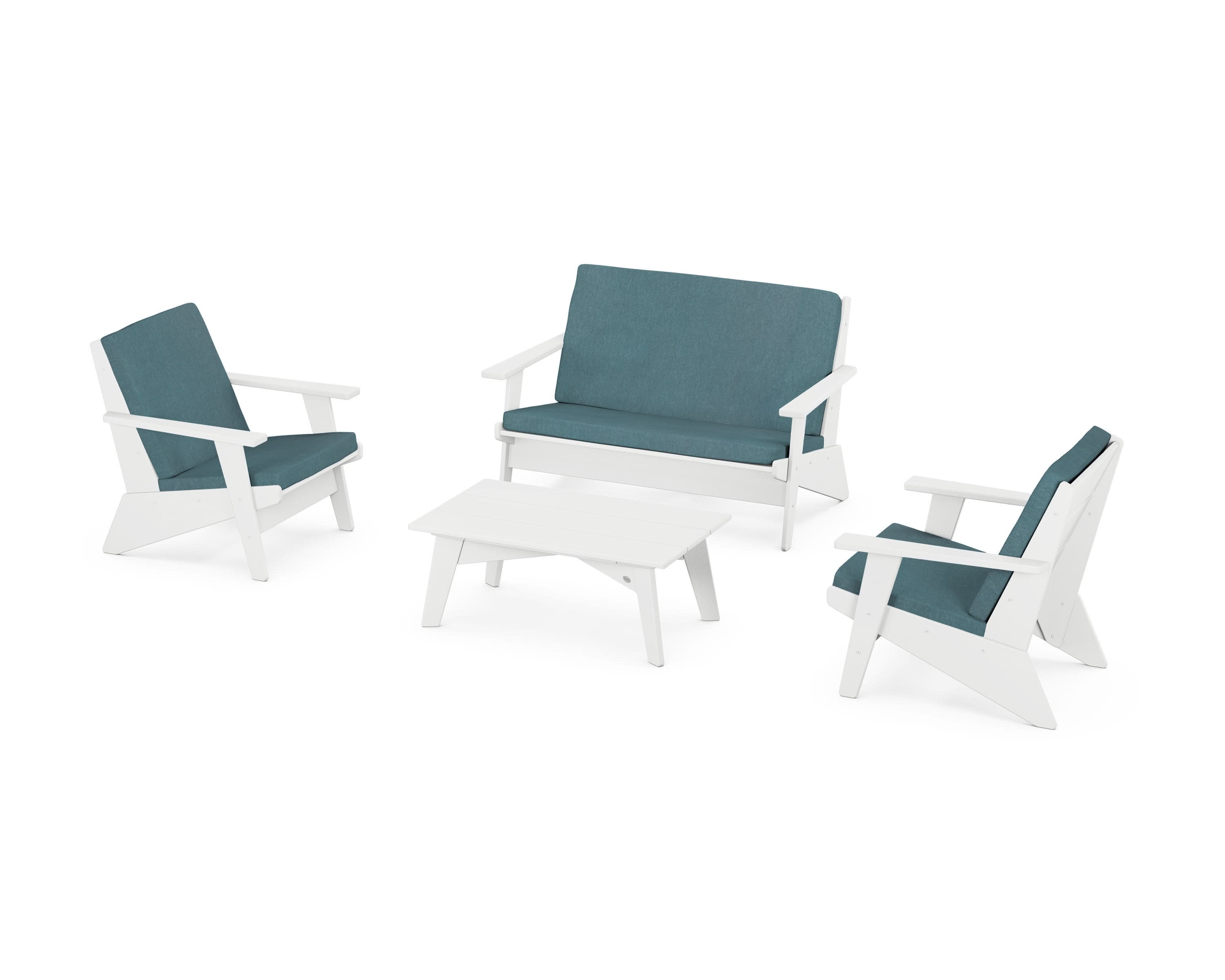 Riviera Modern Lounge 4-Piece Set in White / Ocean Teal