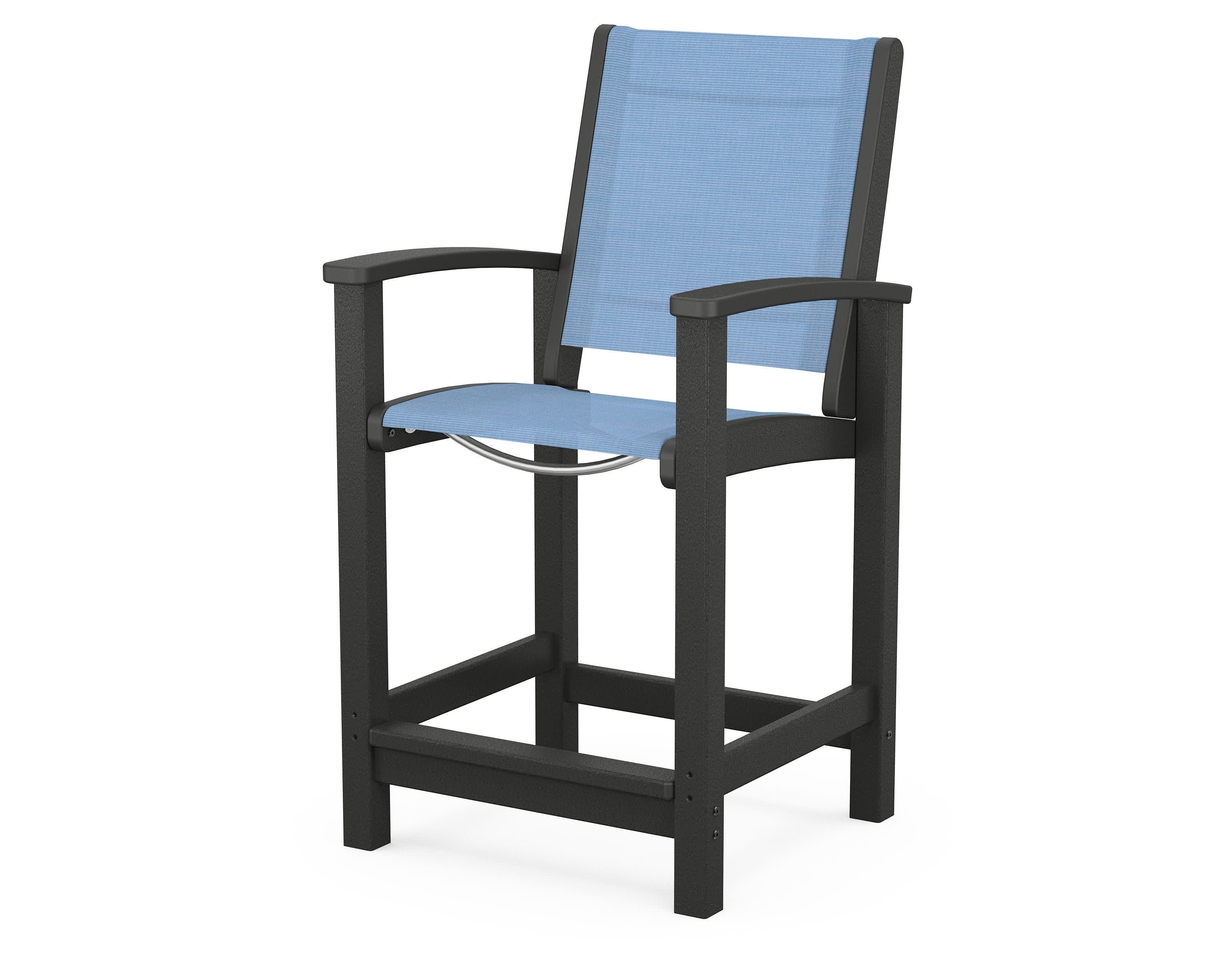 Coastal Counter Chair in Black / Poolside Sling