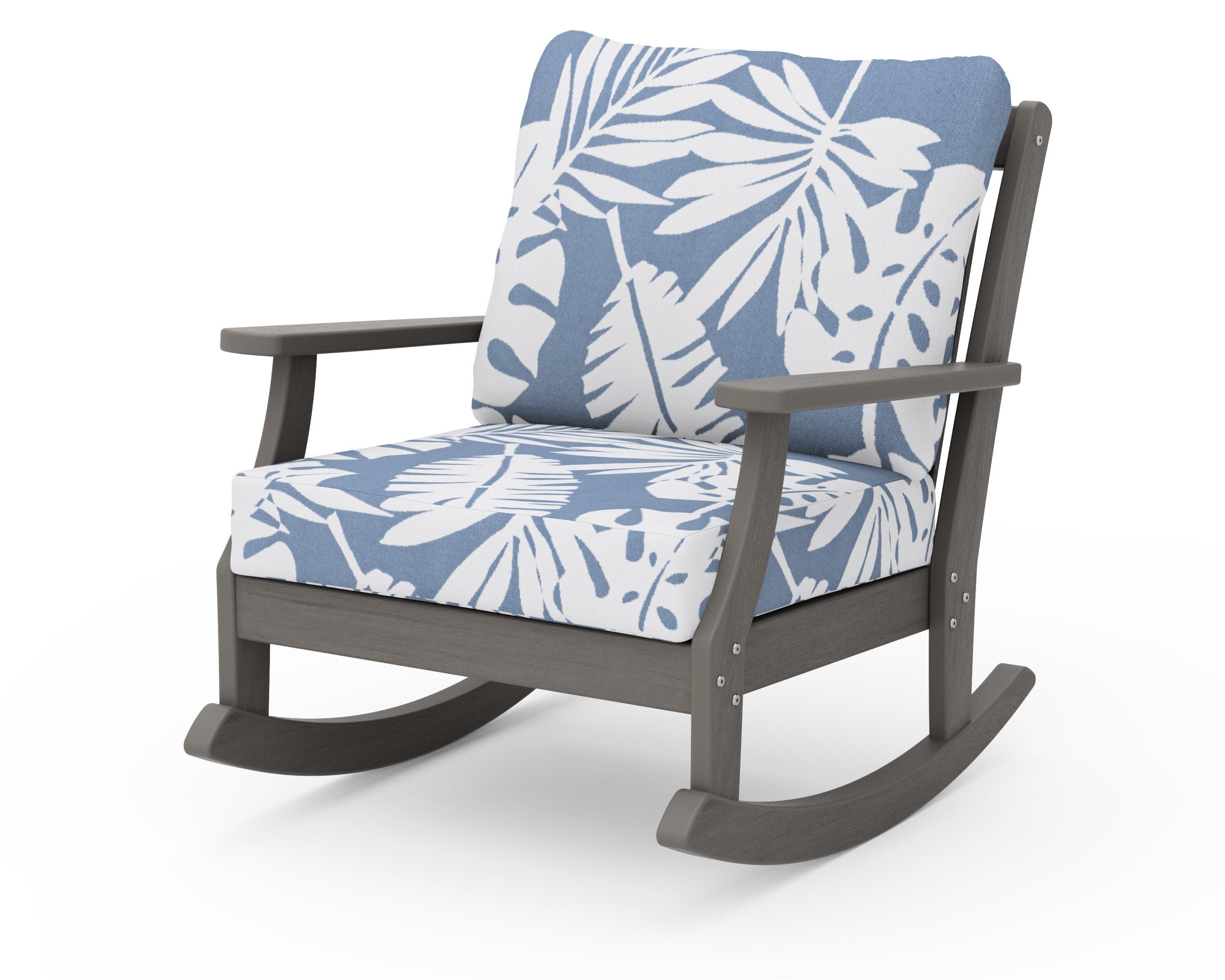 Braxton Deep Seating Rocking Chair in Driftwood / Leaf Sky Blue