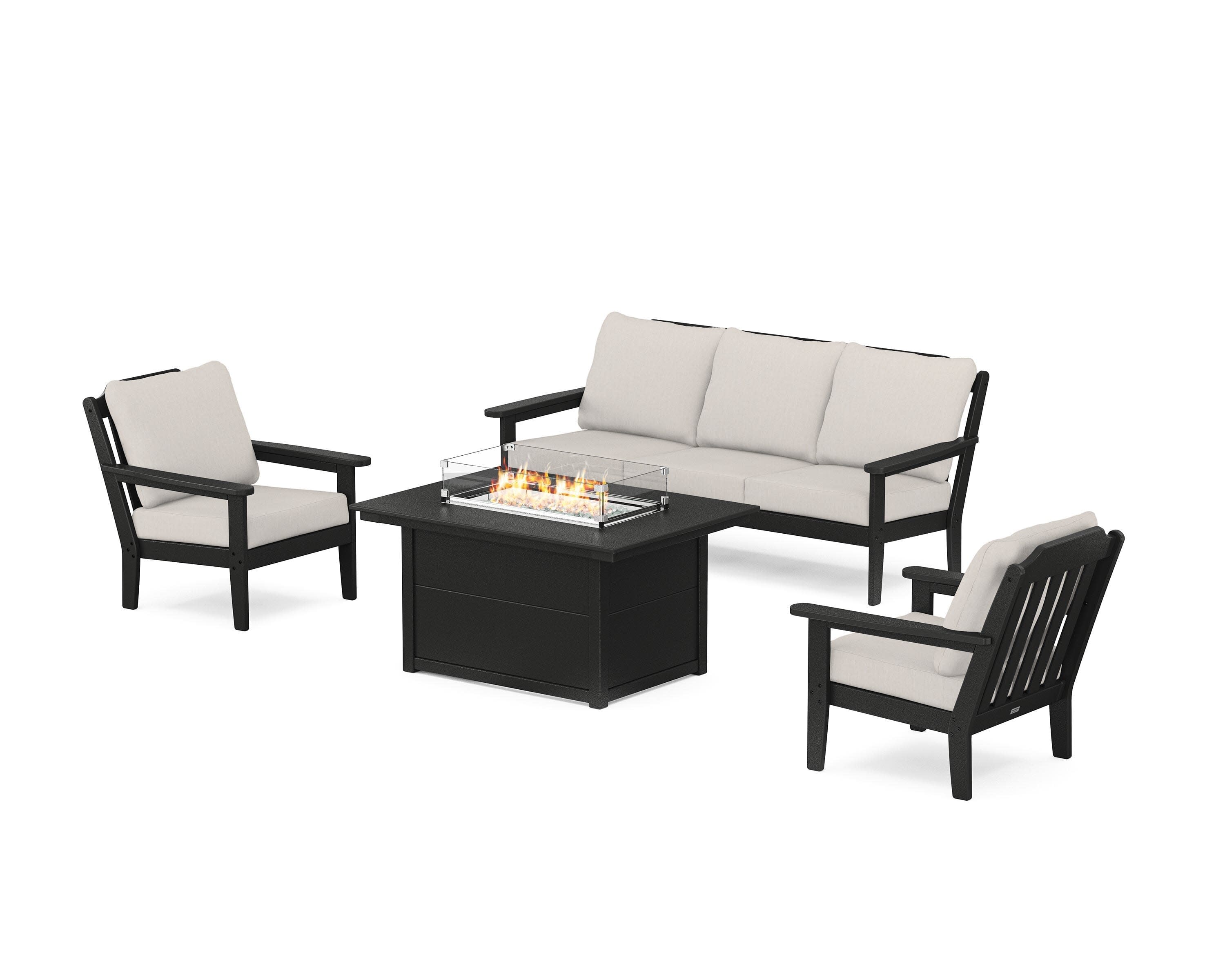 Cottage Deep Seating Fire Pit Table Set in Black / Cast Ash