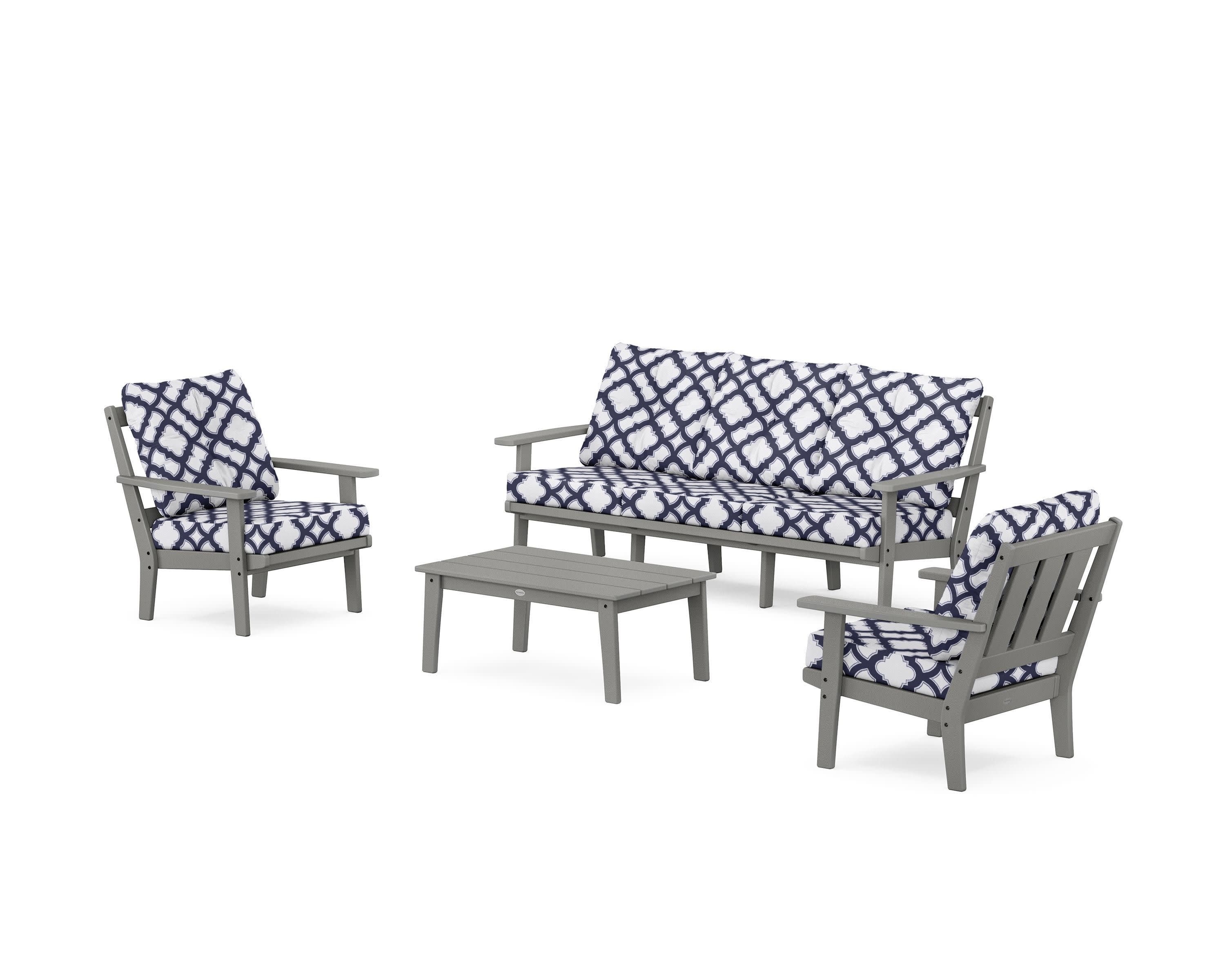 Oxford 4-Piece Deep Seating Set with Sofa in Slate Grey / Trellis Navy