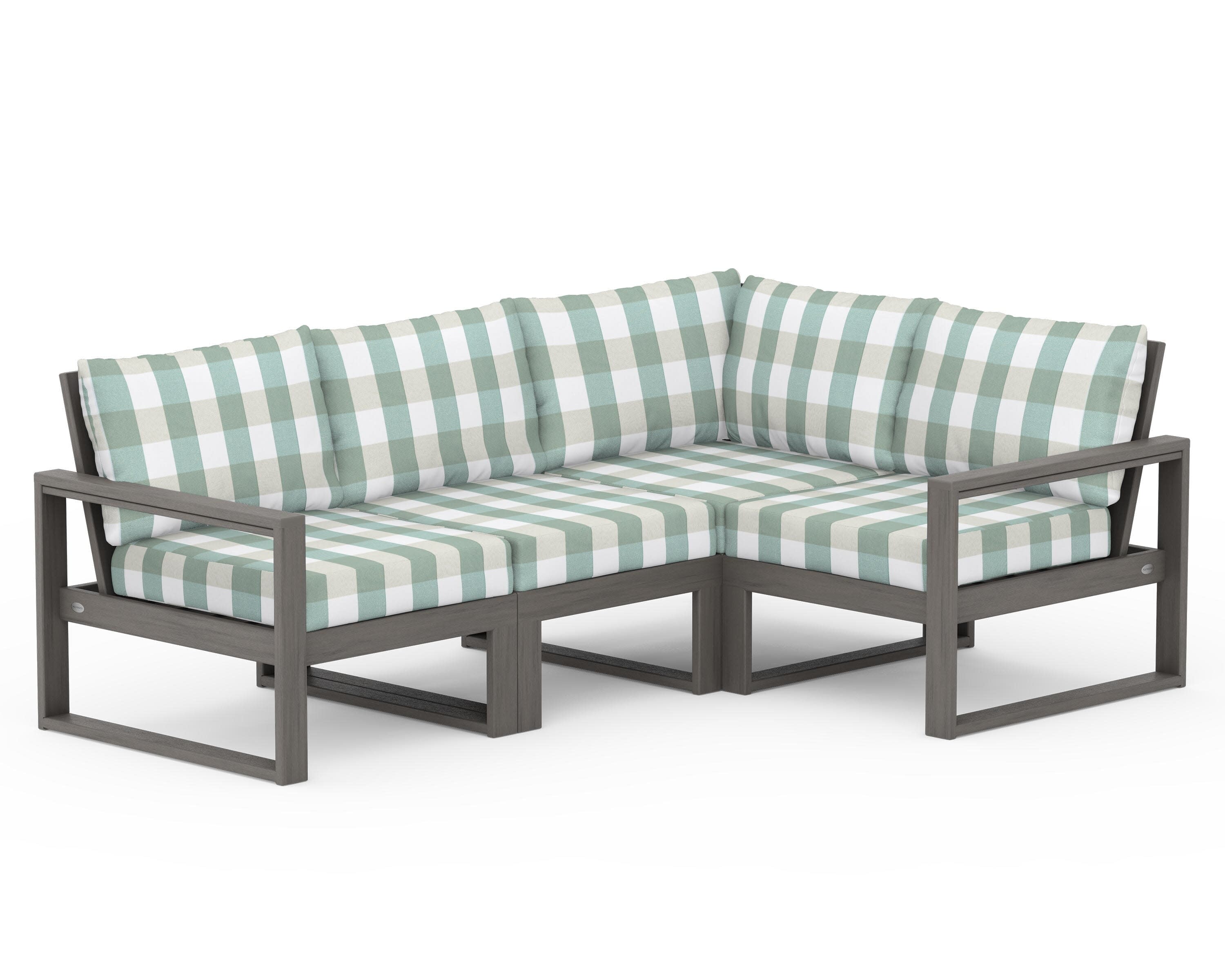 EDGE 4-Piece Modular Deep Seating Set in Driftwood / Buffalo Plaid Glacier Spa