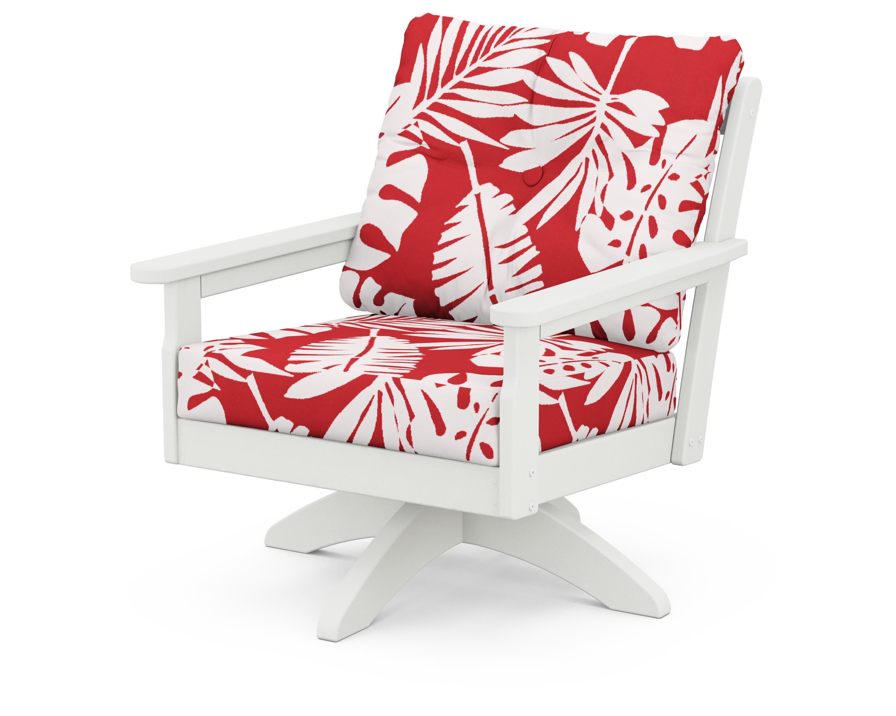 Vineyard Deep Seating Swivel Chair in Vintage White / Leaf Crimson