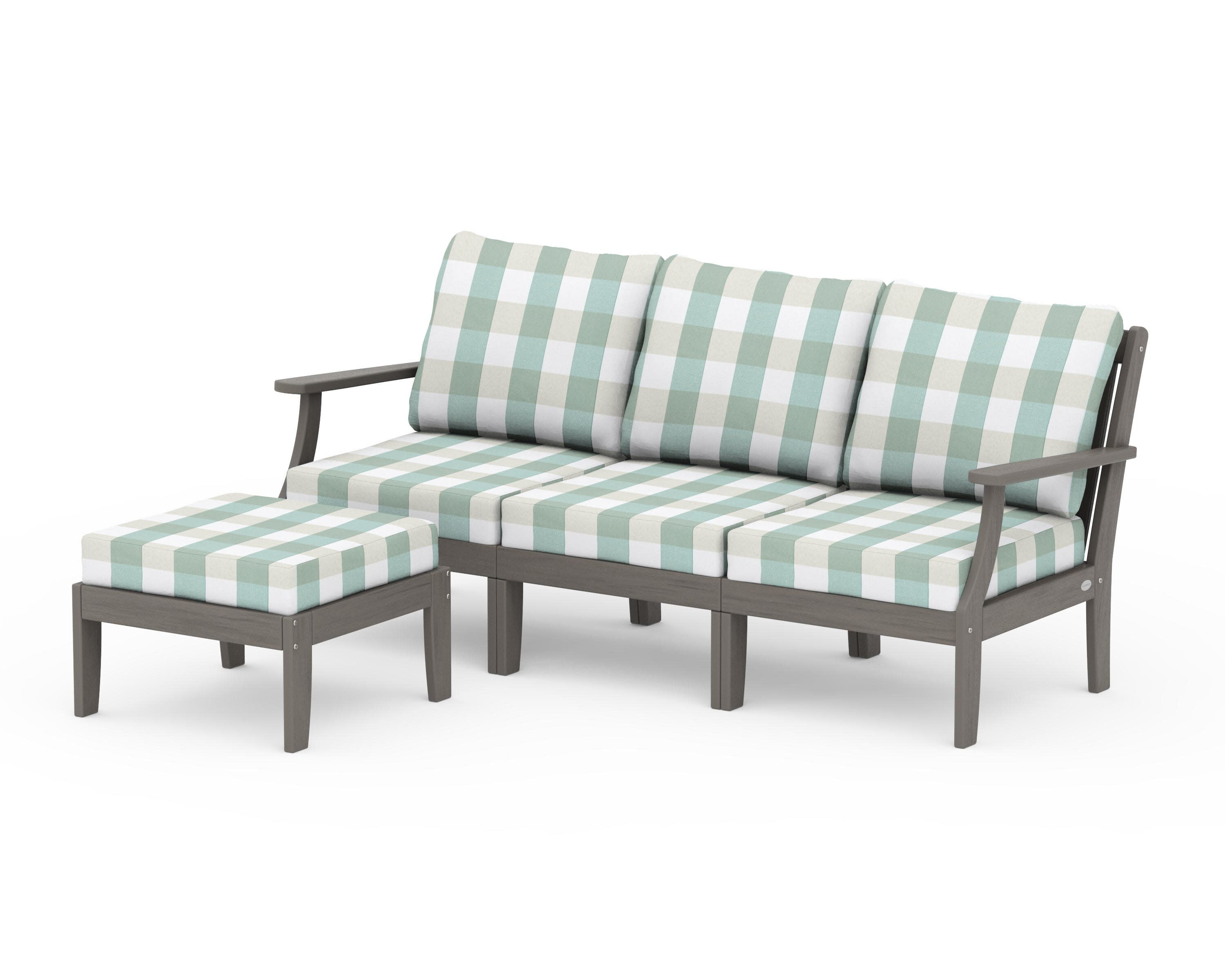 Braxton Modular 4-Piece Deep Seating Set with Ottoman in Driftwood / Buffalo Plaid Glacier Spa