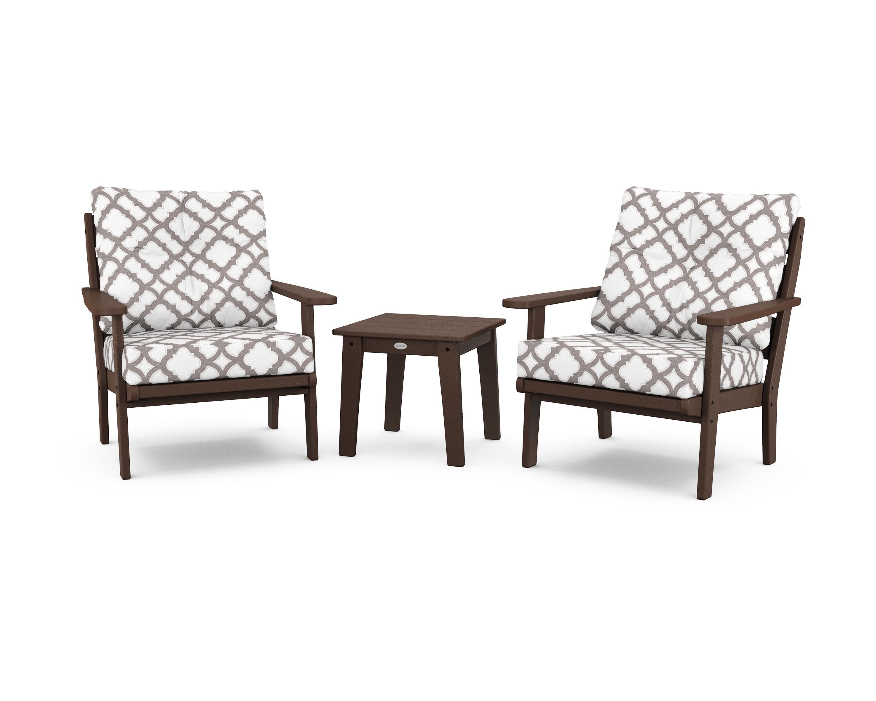 Lakeside 3-Piece Deep Seating Chair Set in Mahogany / Trellis Grey Mist