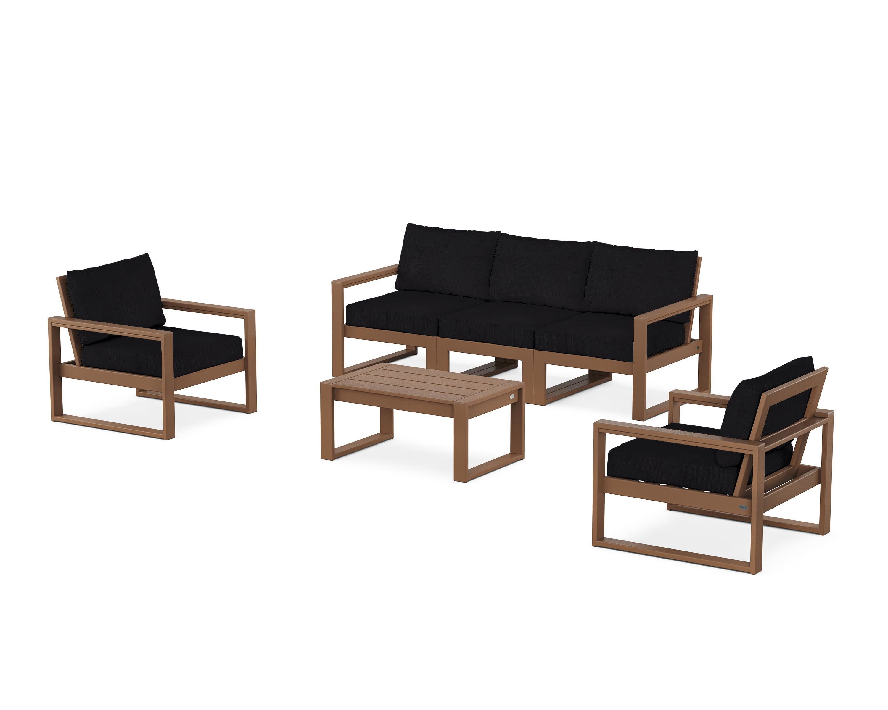 EDGE Sectional 4-Piece Deep Seating Set with Sofa in Teak / Midnight Linen