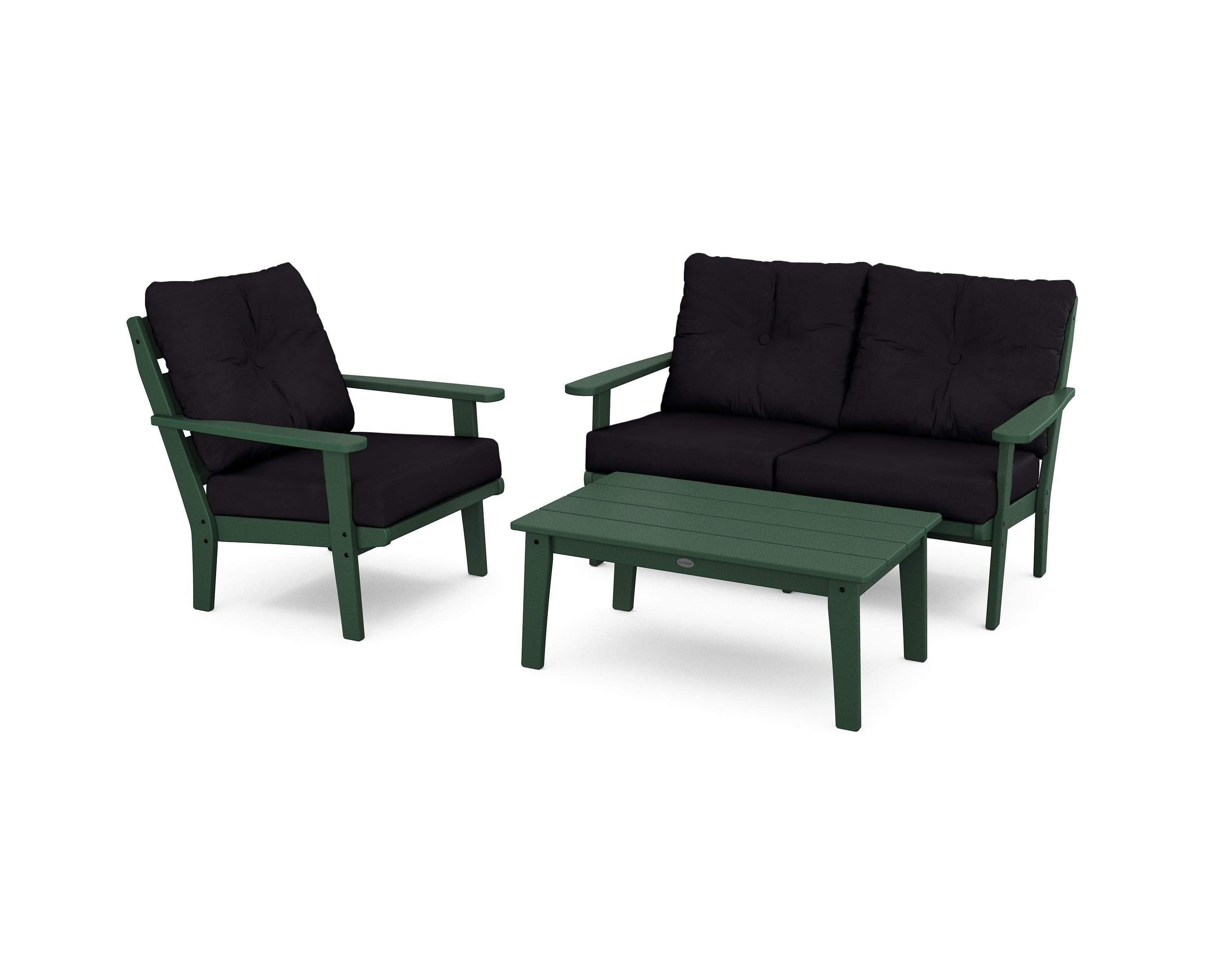 Lakeside 3-Piece Deep Seating Set in Green / Midnight Linen