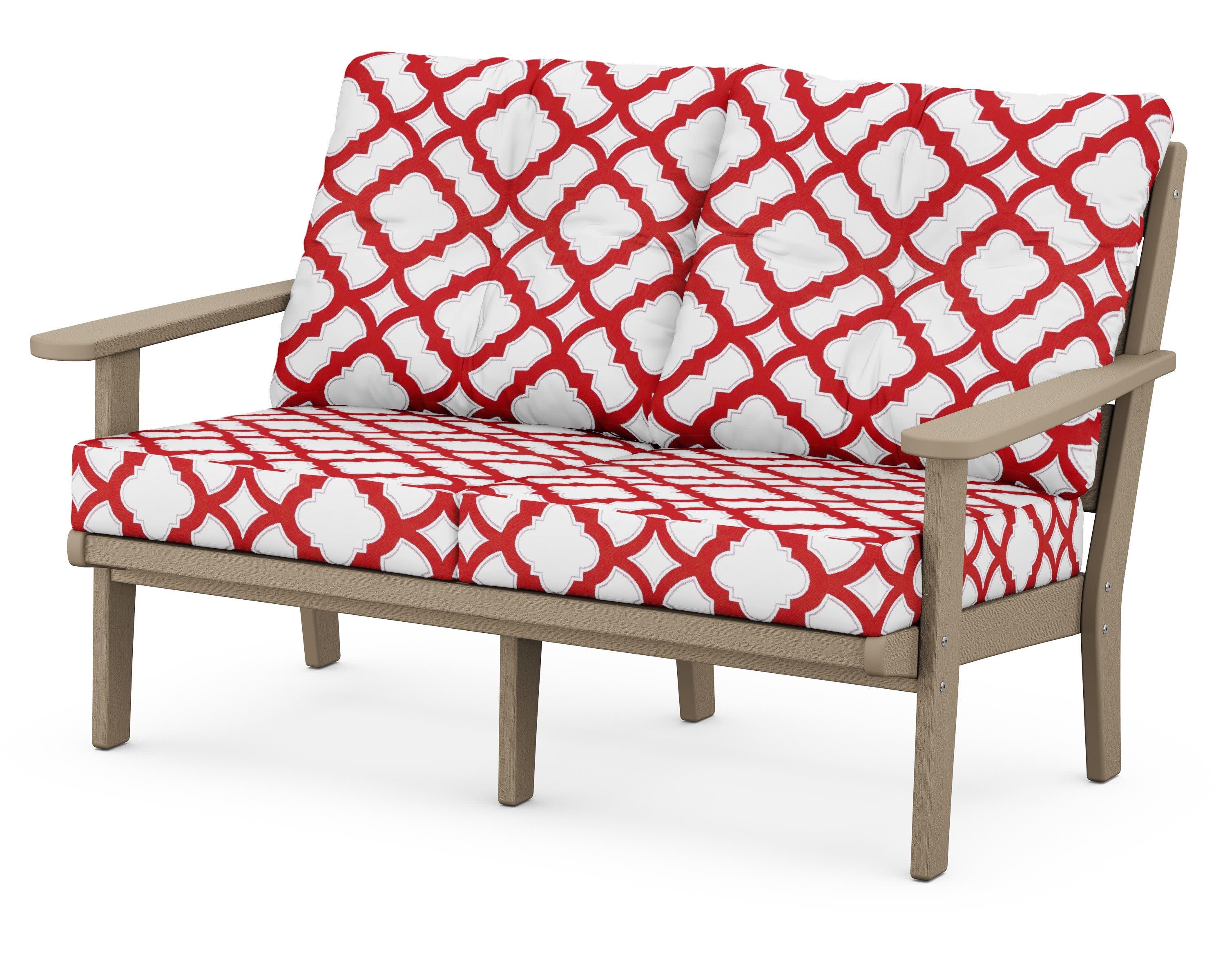 Lakeside Deep Seating Loveseat in Vintage Sahara / Trellis Crimson