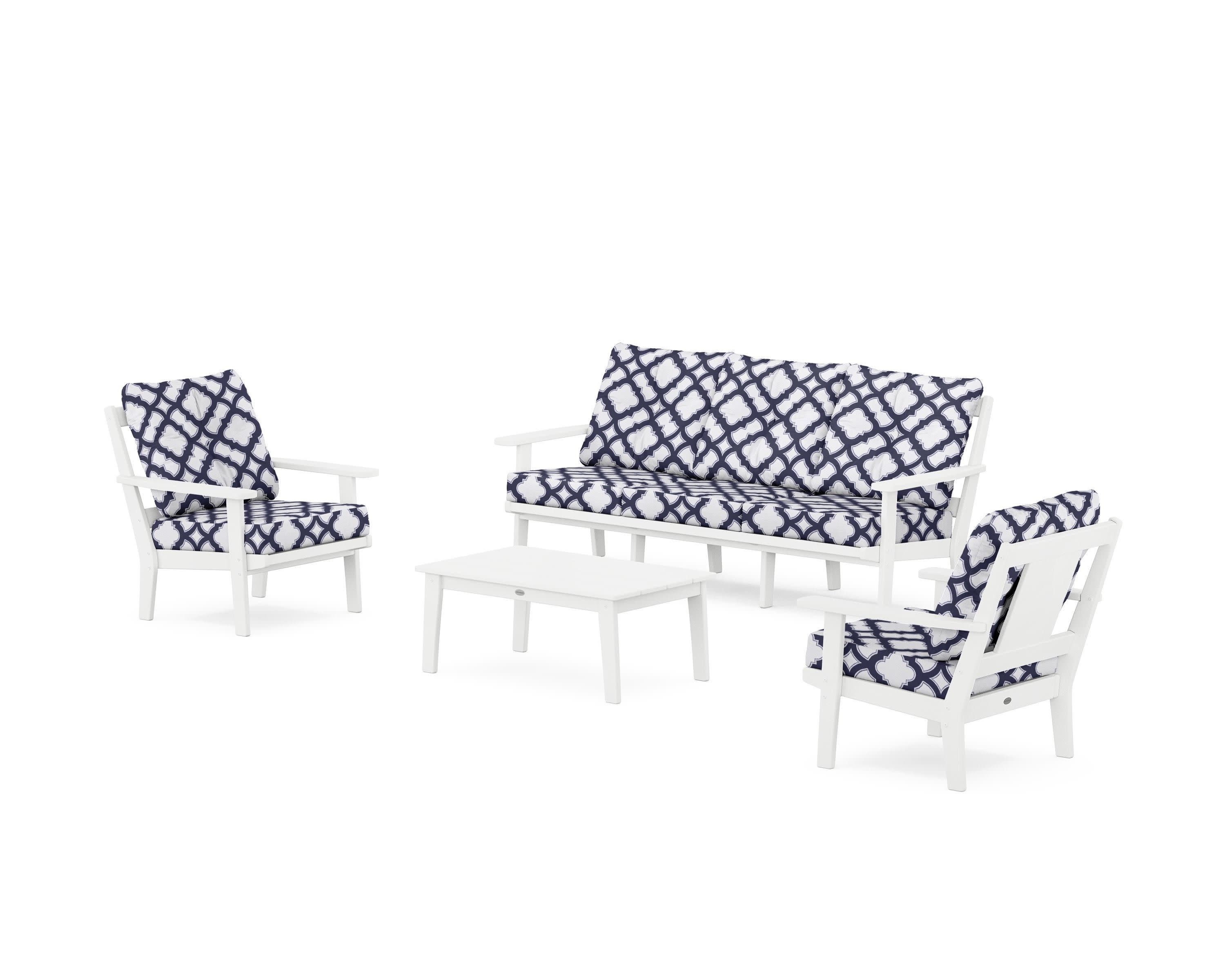 Prairie 4-Piece Deep Seating Set with Sofa in White / Trellis Navy
