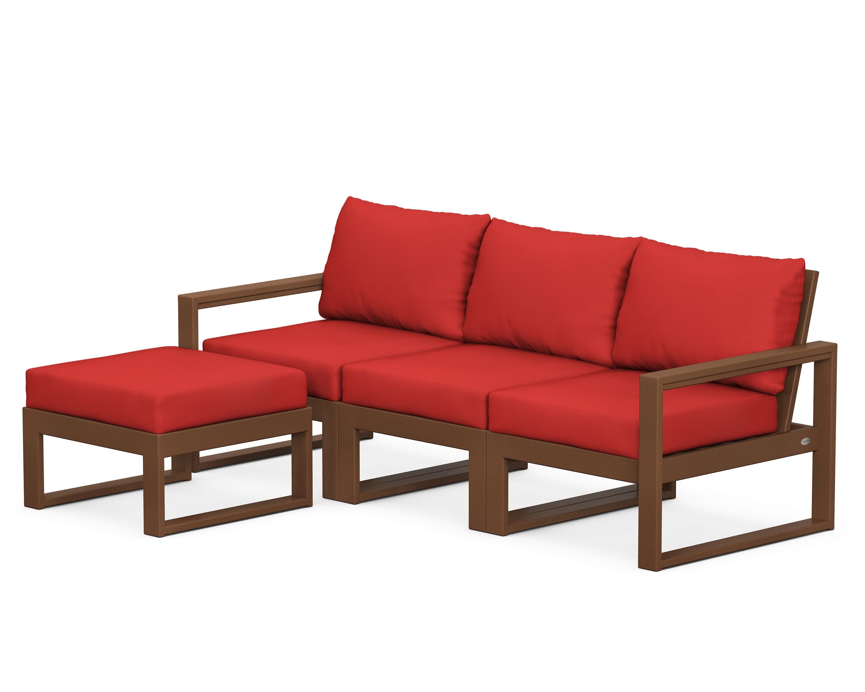 EDGE 4-Piece Modular Deep Seating Set with Ottoman in Teak / Crimson Linen