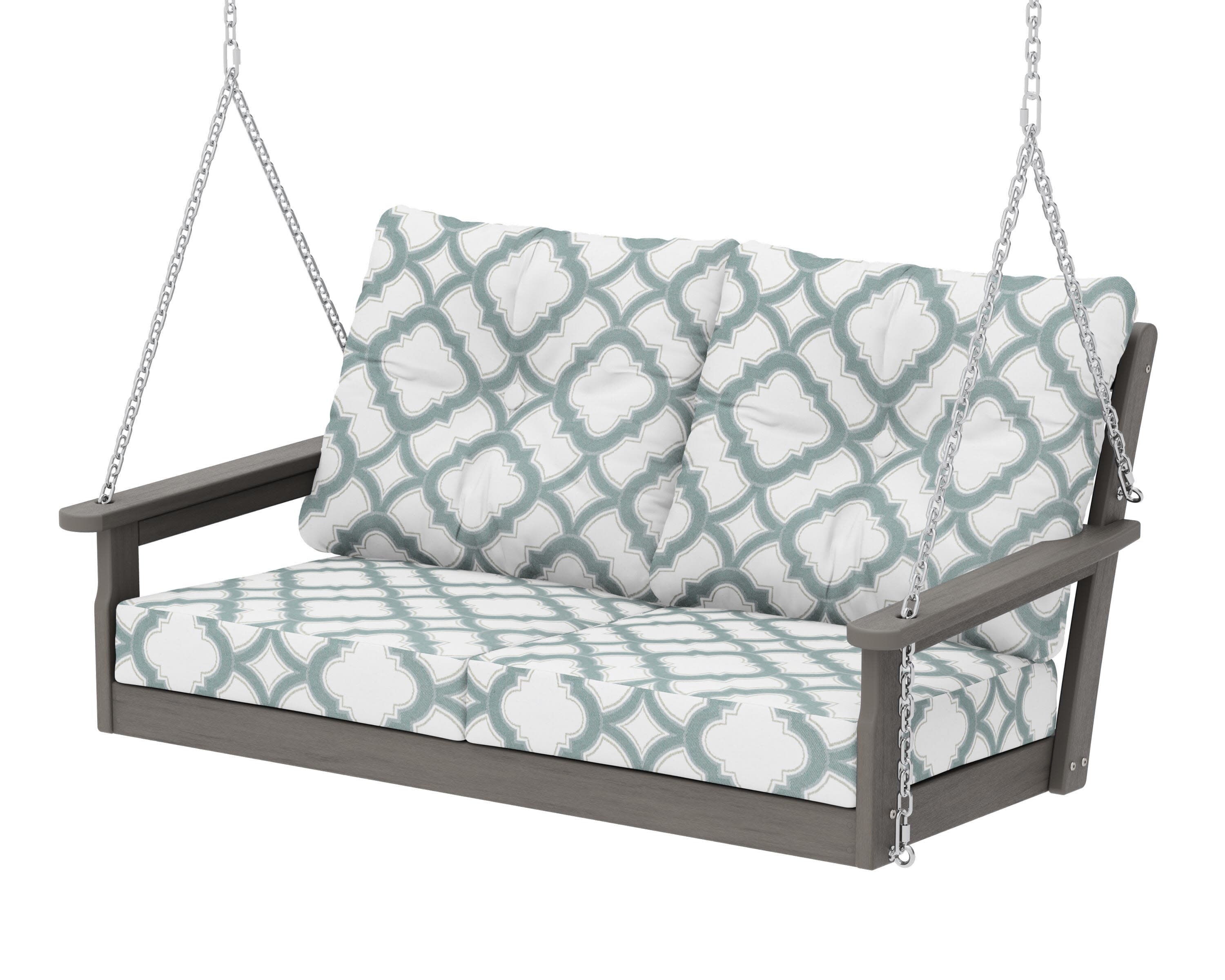Vineyard Deep Seating Swing in Driftwood / Trellis Glacier Spa