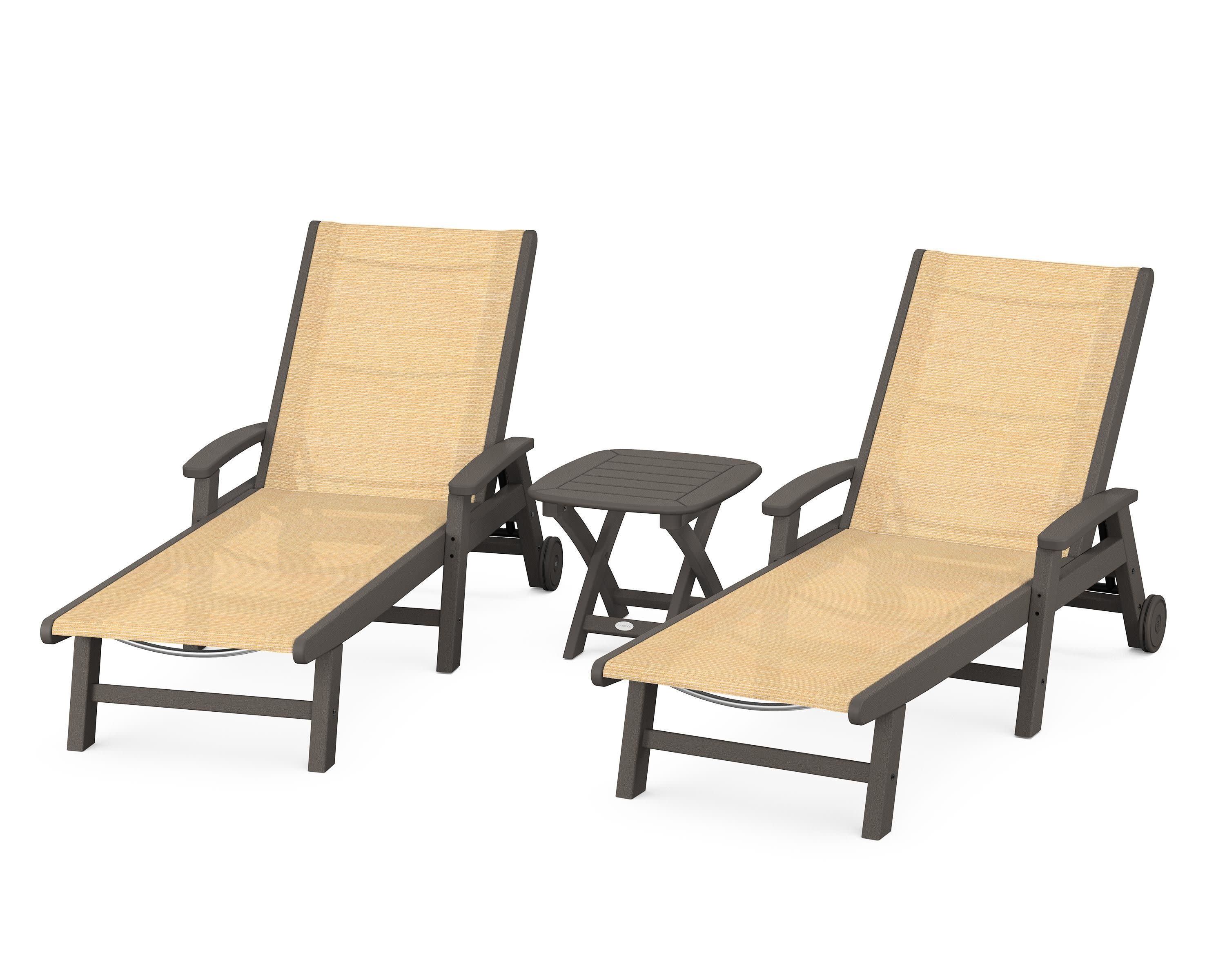 Coastal 3-Piece Wheeled Chaise Set in Vintage Coffee / Dupioni Apricot Sling