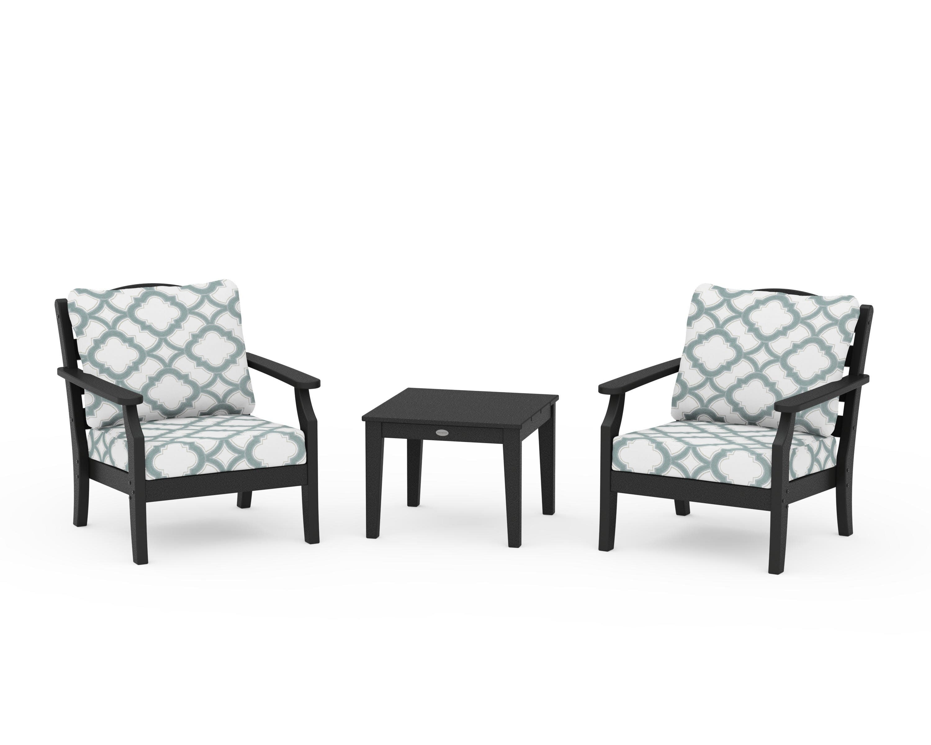Savannah 3-Piece Deep Seating Set in Black / Trellis Glacier Spa